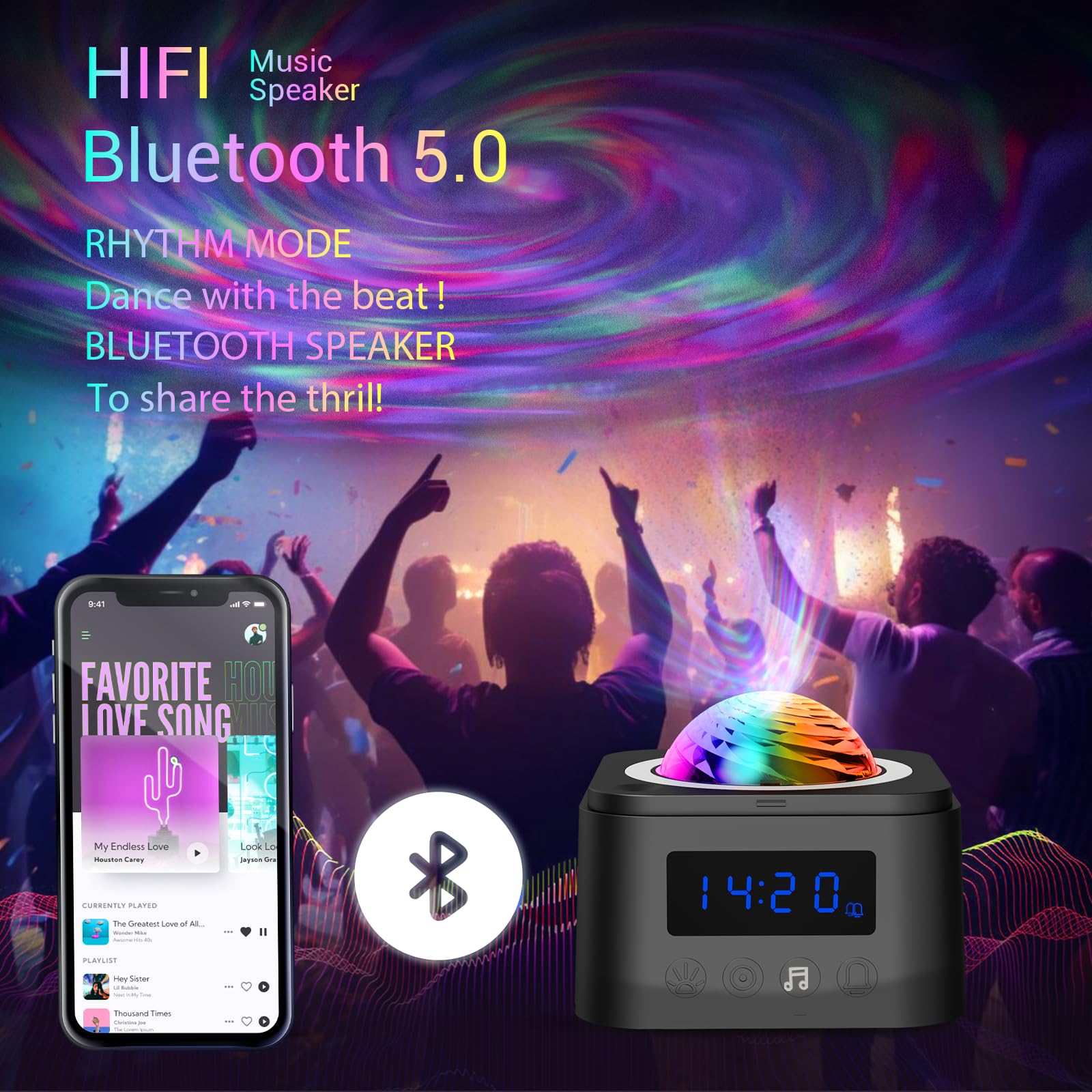 Mrscoz Galaxy Star Projector With Bluetooth Speaker & Digital Clock - 3-In-1 Night Light With Time Projection, Auto Timer For Gaming Room, Bedroom, Home Theater, Ceiling Decor,Black