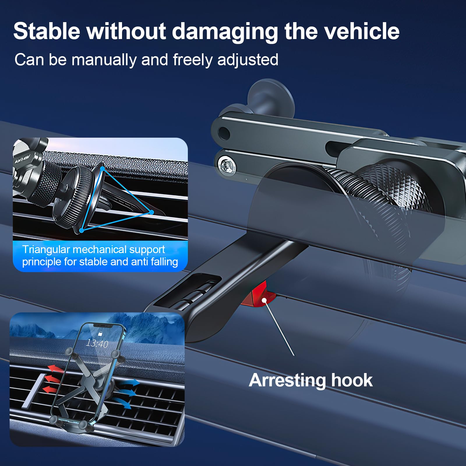 Rednow Invisible Rotatable Air Vent Car Phone Holder For All Smartphones With Thick Cases