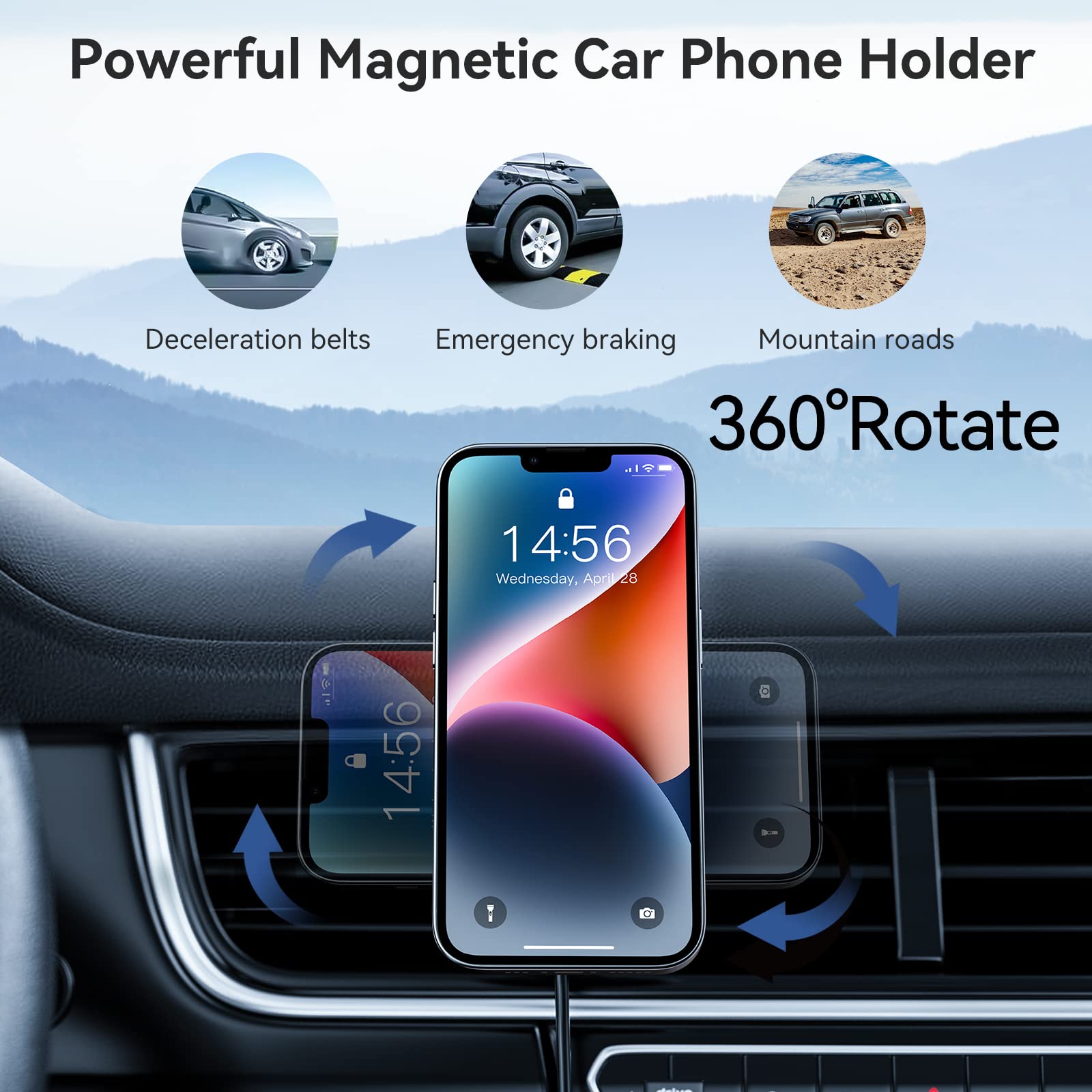 Hoseason Magsafe Car Mount Wireless Car Charger [15W Pro ] Universal Vent Car Charging Fits Iphone16 Pro Max Plus Mini 16 15 14 13 12