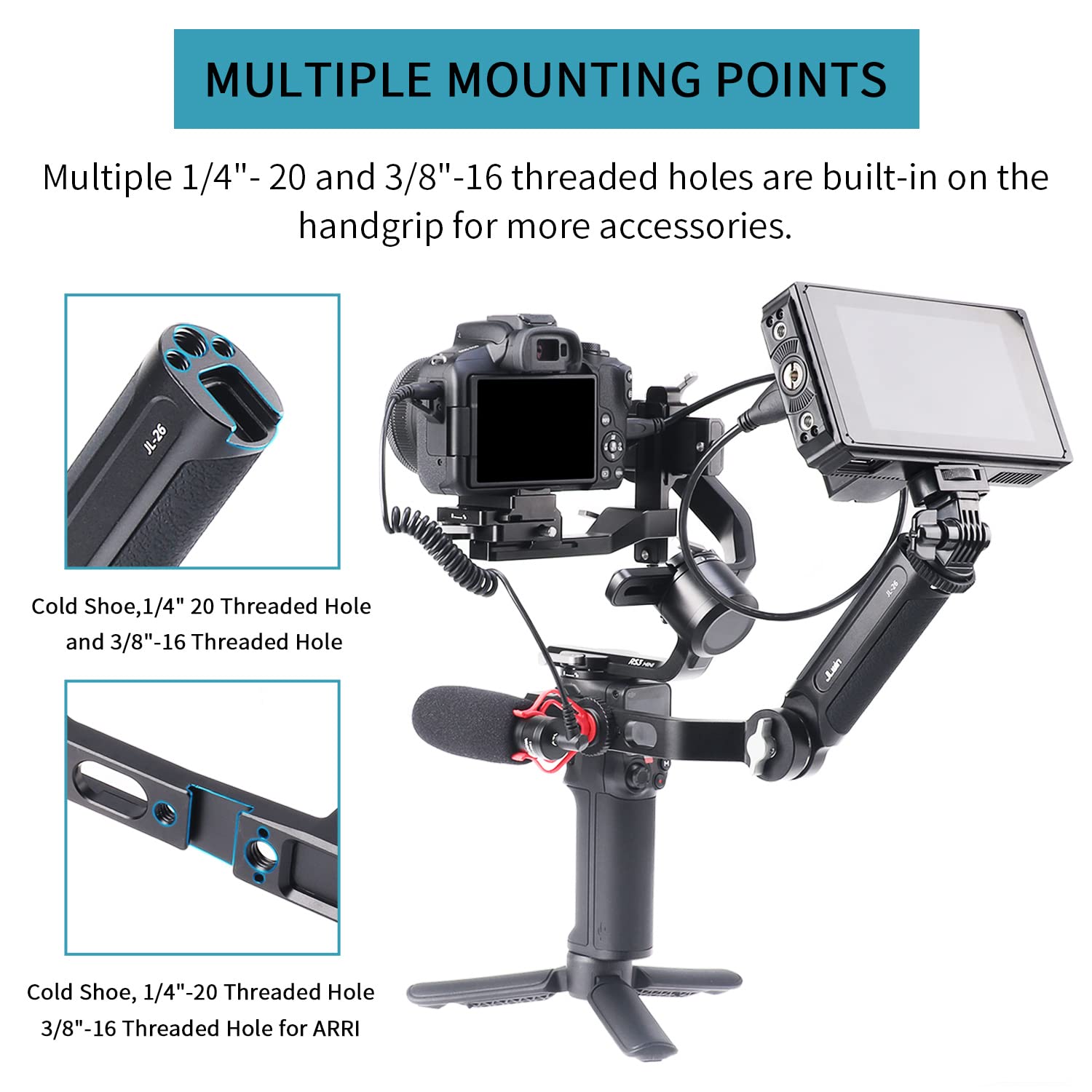 Fotga Angle Adjustable Handle Hand Grip Handhold Bracket Stabilizer For Dji Ronin Rsc 2 / Rs 2 / Rs 3 / Rs 3 Pro/Rs 3 Mini / Rs4 And Pro Gimbal Stabilizer
