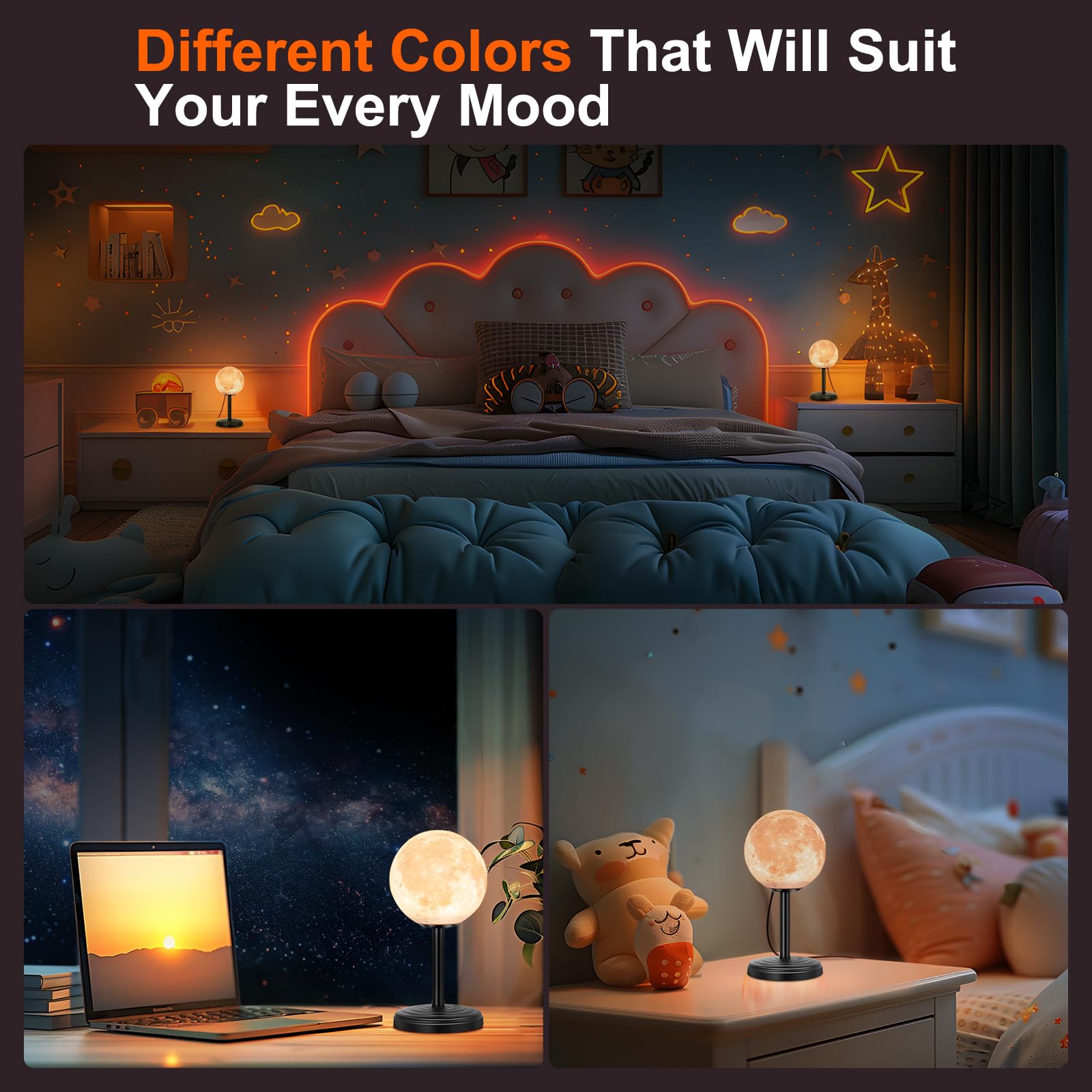 Jimimoro Moon Lamp Led Night Light - Dimmable Bedside Lamps Small Modern Bedroom Lamp Led Desk Light With 25 Lighting Modes 3D Printed Realistic Moon Surface - Perfect For Girls Boys Kids Birthday