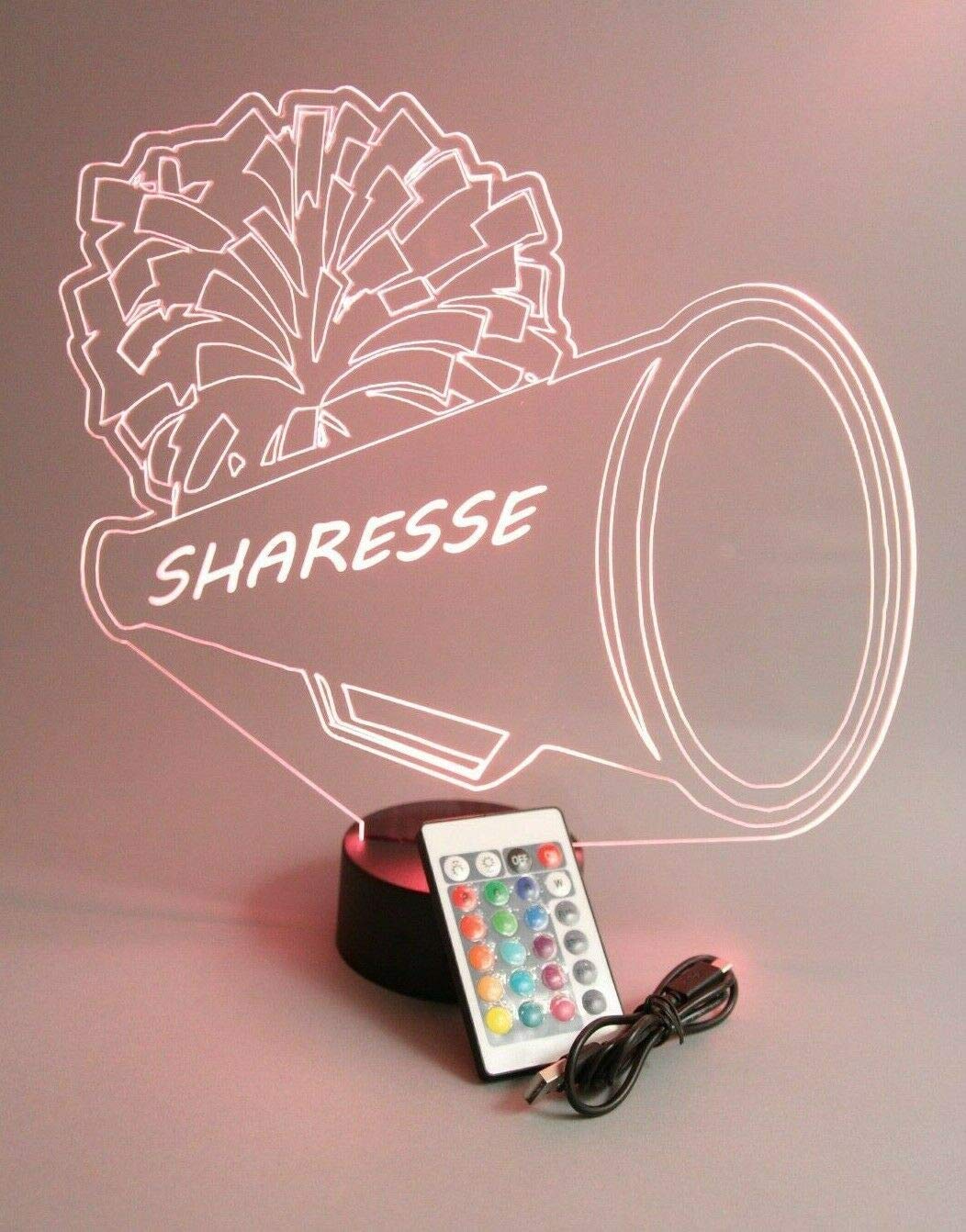 Mirror Mania Sports Team Player Fan Name Night Light Up Lamp Led Personalized Any Name Custom Table Lamp, It'S Wow, With Remote 16 Colors Changing, Engraving, Great (Cheer Cheerleader Cheerleading)