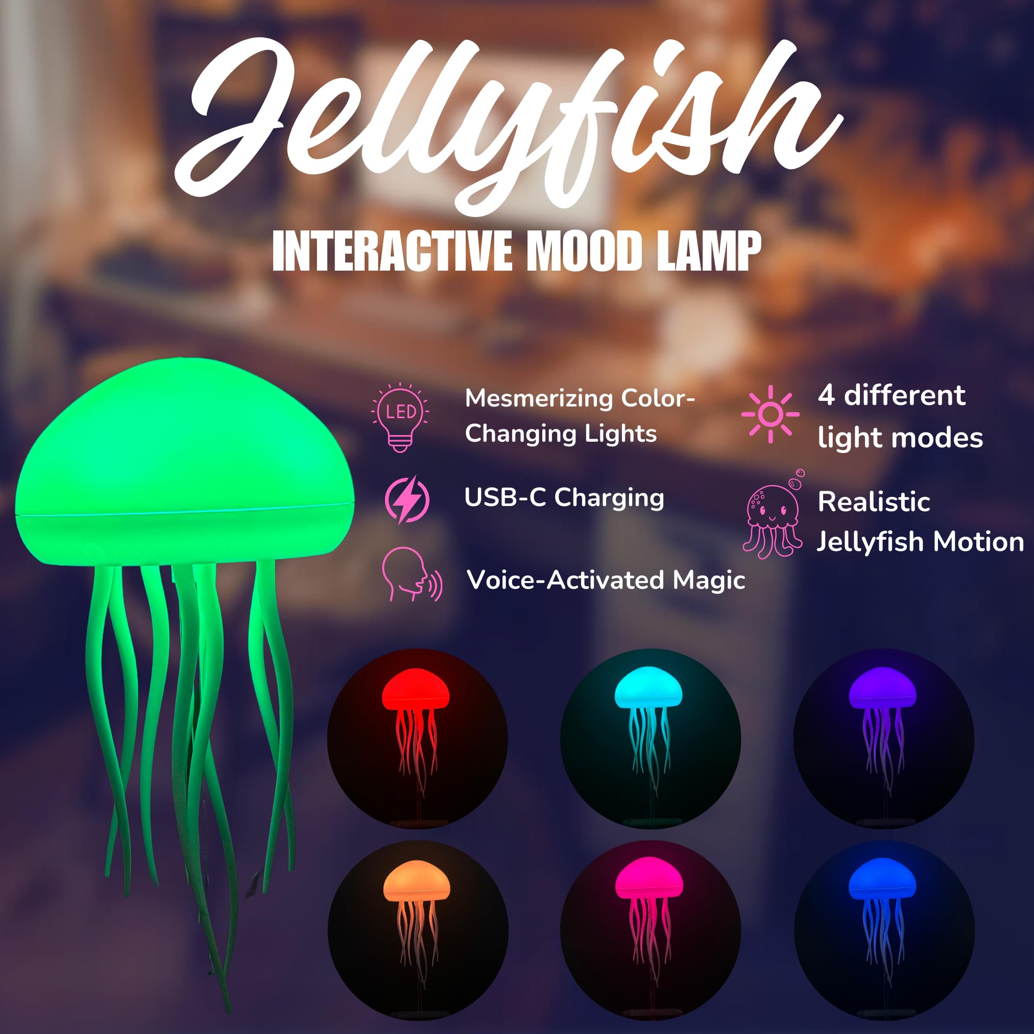 Lumiopet Quiet Jellyfish Lamp Led Mood Rechargeable Table Lamp With Touch Sensor And Voice Control Rgb Gradient Desk For Bedroom With Remote Control For ing Kids And Adult Night Light