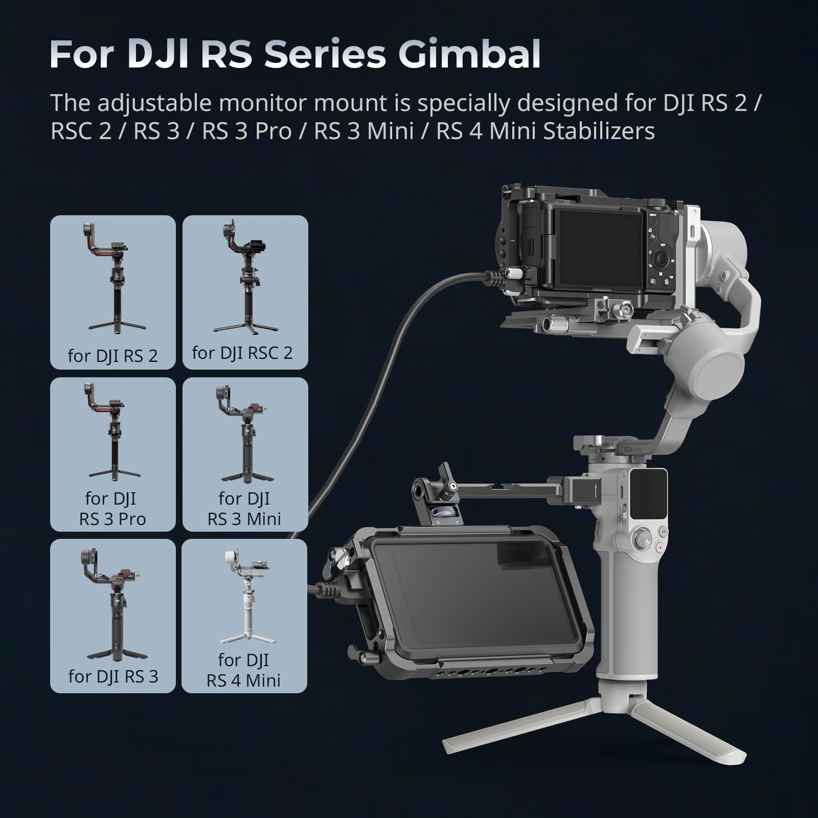 Smallrig Adjustable Camera Monitor Mount With Quick Release Nato Clamp, Cold Shoe Mount, Anti-Twist Design For Dji Rs 4 Mini/Rs 2 / Rsc 2 / Rs 3 / Rs 3 Pro/Rs 3 Mini - 5337