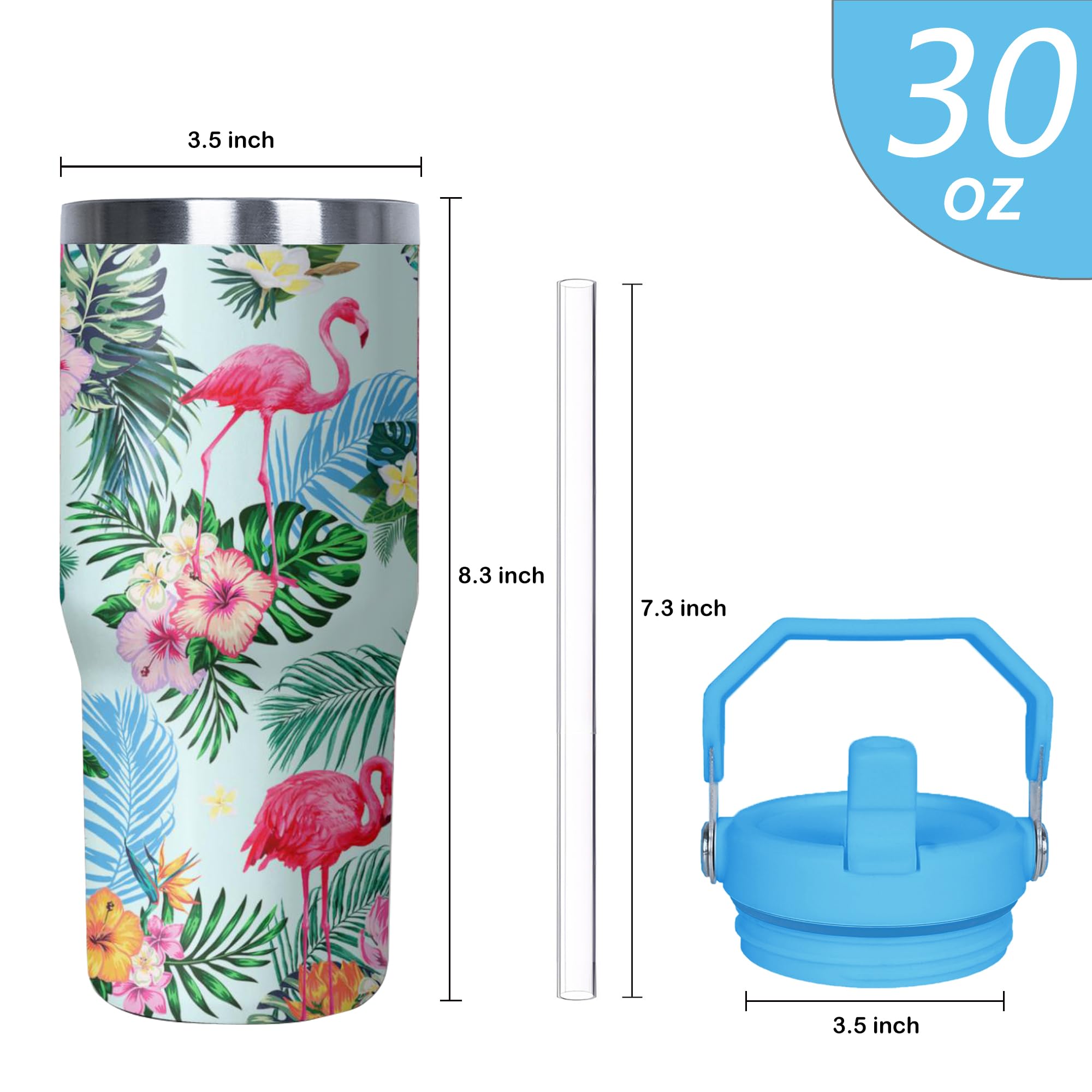 Flamingo Tumbler With Handle And Flip Straw For Women Men, 30Oz Stainless Steel Insulated Cup