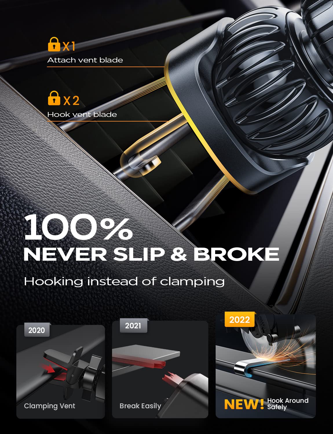 Ainope Car Phone Holder Mount  Gravity Phone Mount Holder For Car Vent With Extention&Short Air Vent Clip Never Blocking Cell Phone Holder Compatible With Iphone 16 Pro Max 15 14 13 More, Black