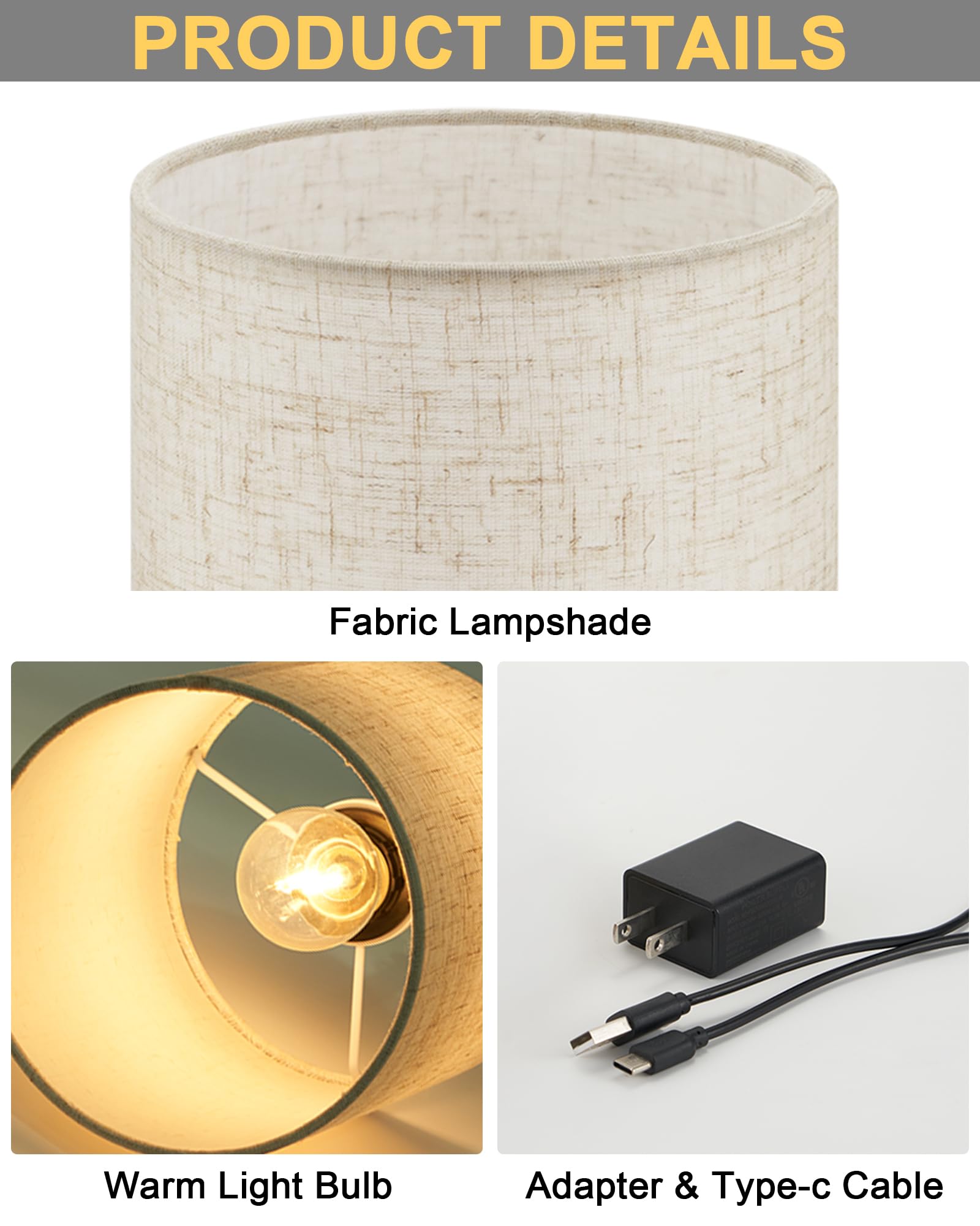 Umexus Cordless Table Lamp Set Of 2, Rechargeable Battery Powered Light Patio, Dimmable Touch Nightstand Lights, Small Accent Lamp Linen Shade, Ambient Lighting For Home Kitchen Side End Dining Table