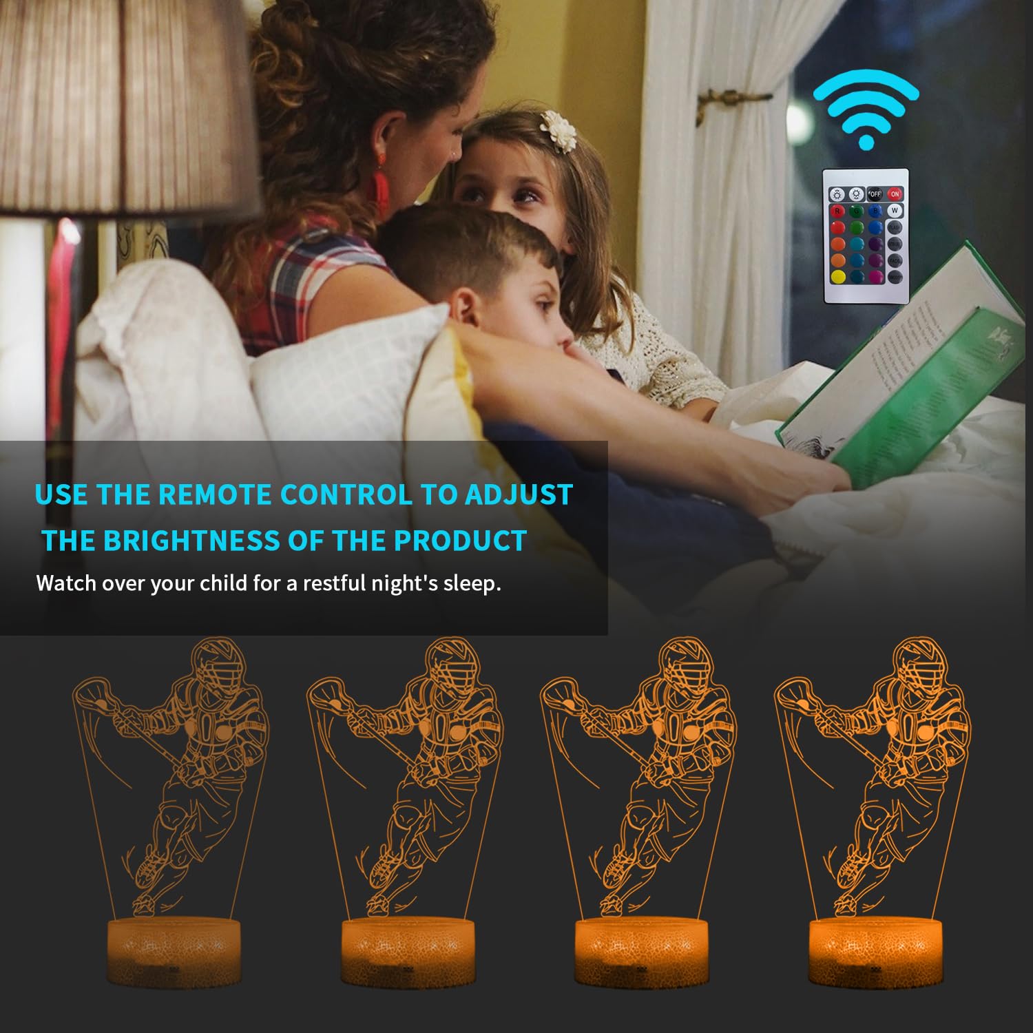 Xonyoom Lacrosse Night Light With Remote Control 3D Lacrosse Player Night Light 16 Colors Changing, Rgb Flashing Mode And Dimmable Table Desk Lamp Home Decoration