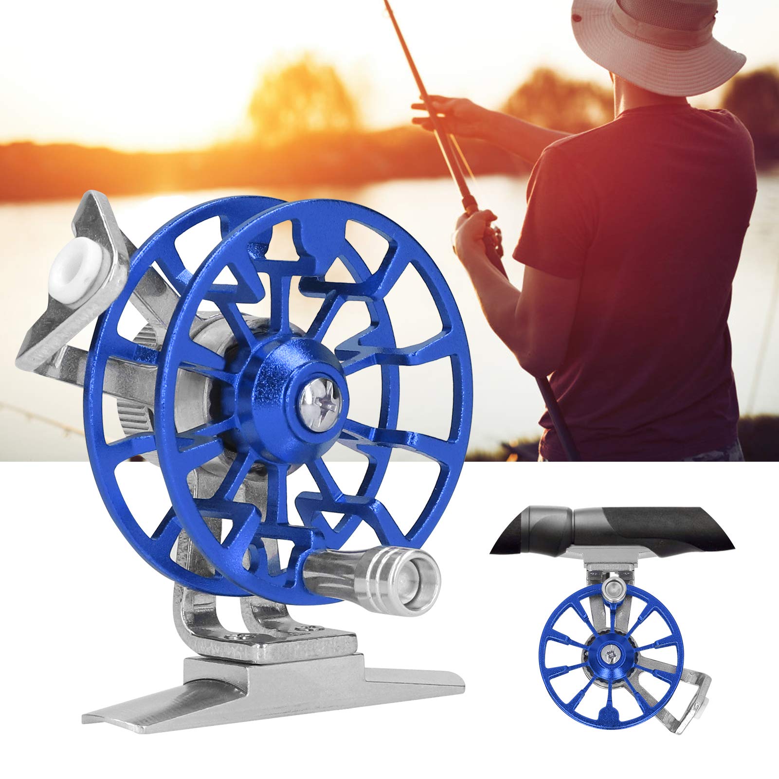 Pinsofy Fishing Reels, Aluminum Alloy Right-Handed Equipped With Ceramic Wire Hole, Reels, Boat Fishing For Ice Fishing(Blue)