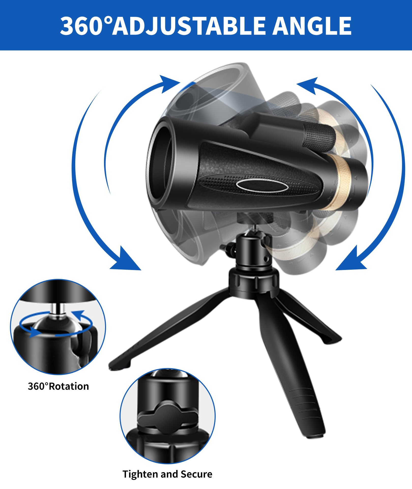 Md.Life Monocular Telescope 80X100 High Power With Smartphone Adapter Tripod,Larger Vision Monoculars For Adults With Bak4 Prism & Fmc Lens, Suitable For Bird Watching Hunting Hiking Camping Wildlife-Black