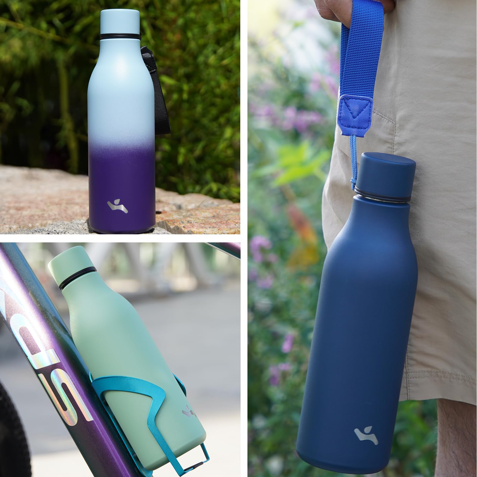 Insulated Water Bottle With Strap,25 Oz Double Wall Stainless Steel Vacuum Bottles Meta