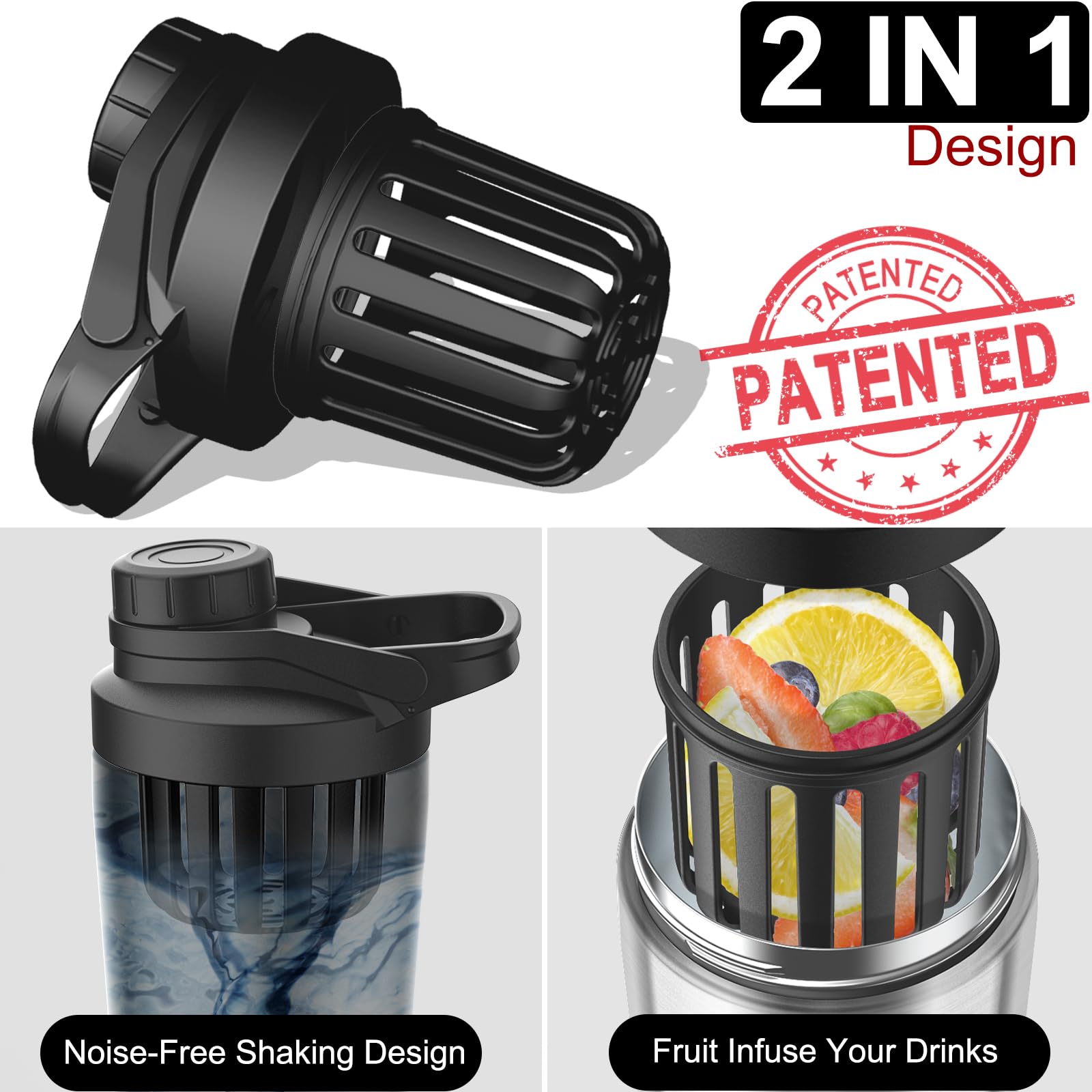 Stainless Steel Shaker Bottle With Noise- Design - Patented 24 Oz Insulated Metal Shakers