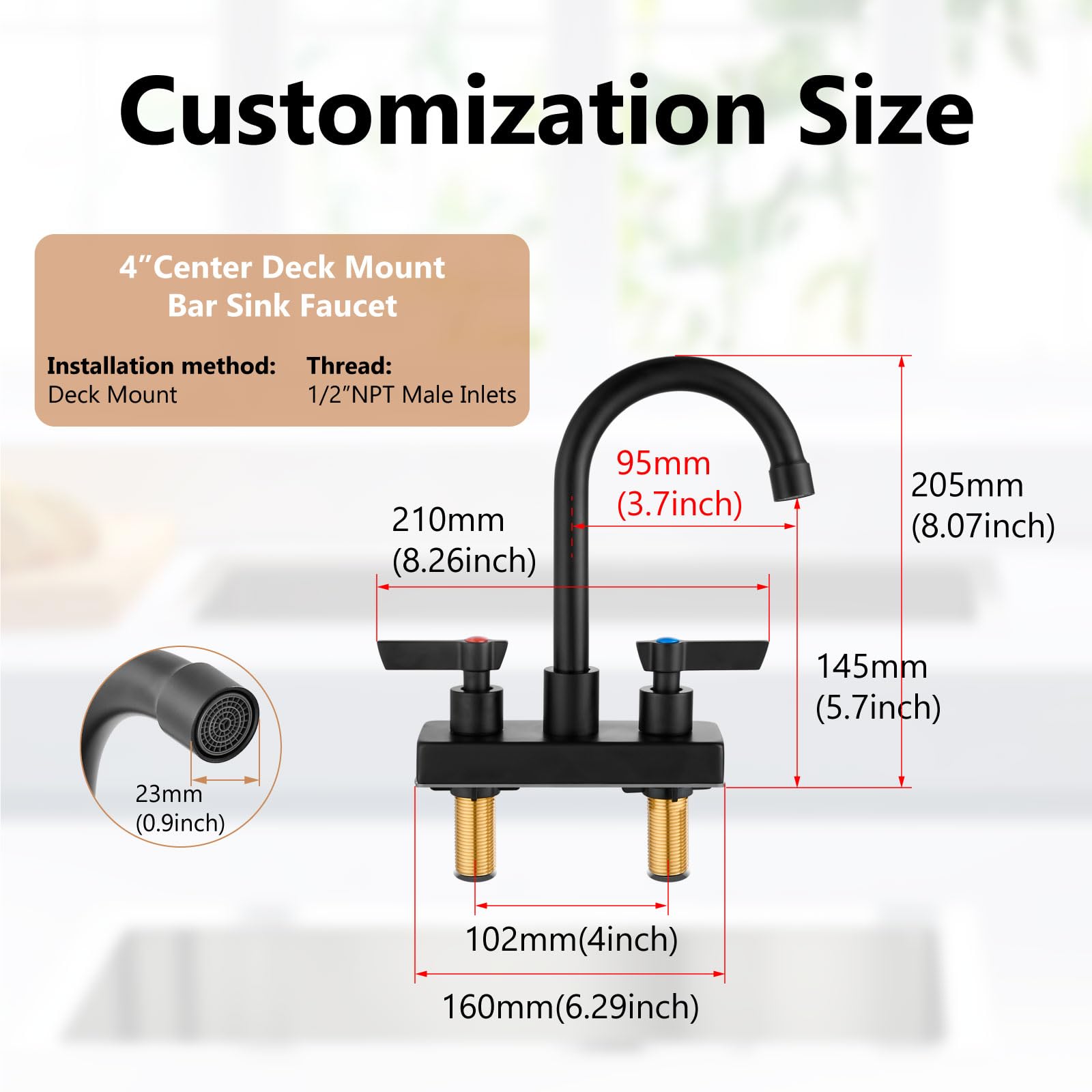 Gbbne Bar Sink Faucet 4 Inch Center 2 Hole Deck Mount Bar Faucets For Sink Prep Dual Handles Commercial Utility Laundry Kitchen,Matte Black