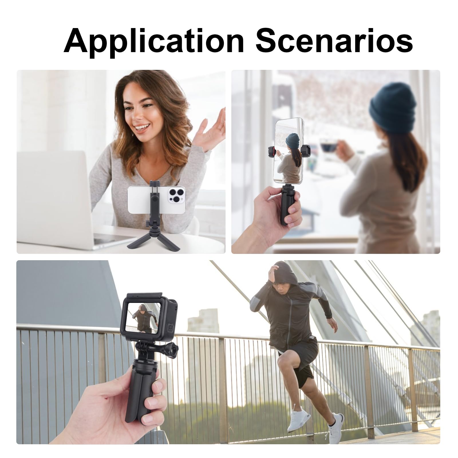 Mechrig Mini Tripod With 360° Phone Holder & Dual Cold Shoe, Small Phone Tripod Stand For Iphone/Android, Pocket Selfie Stick Handle Grip Compatible With Cellphone/Action Camera (Sy032)