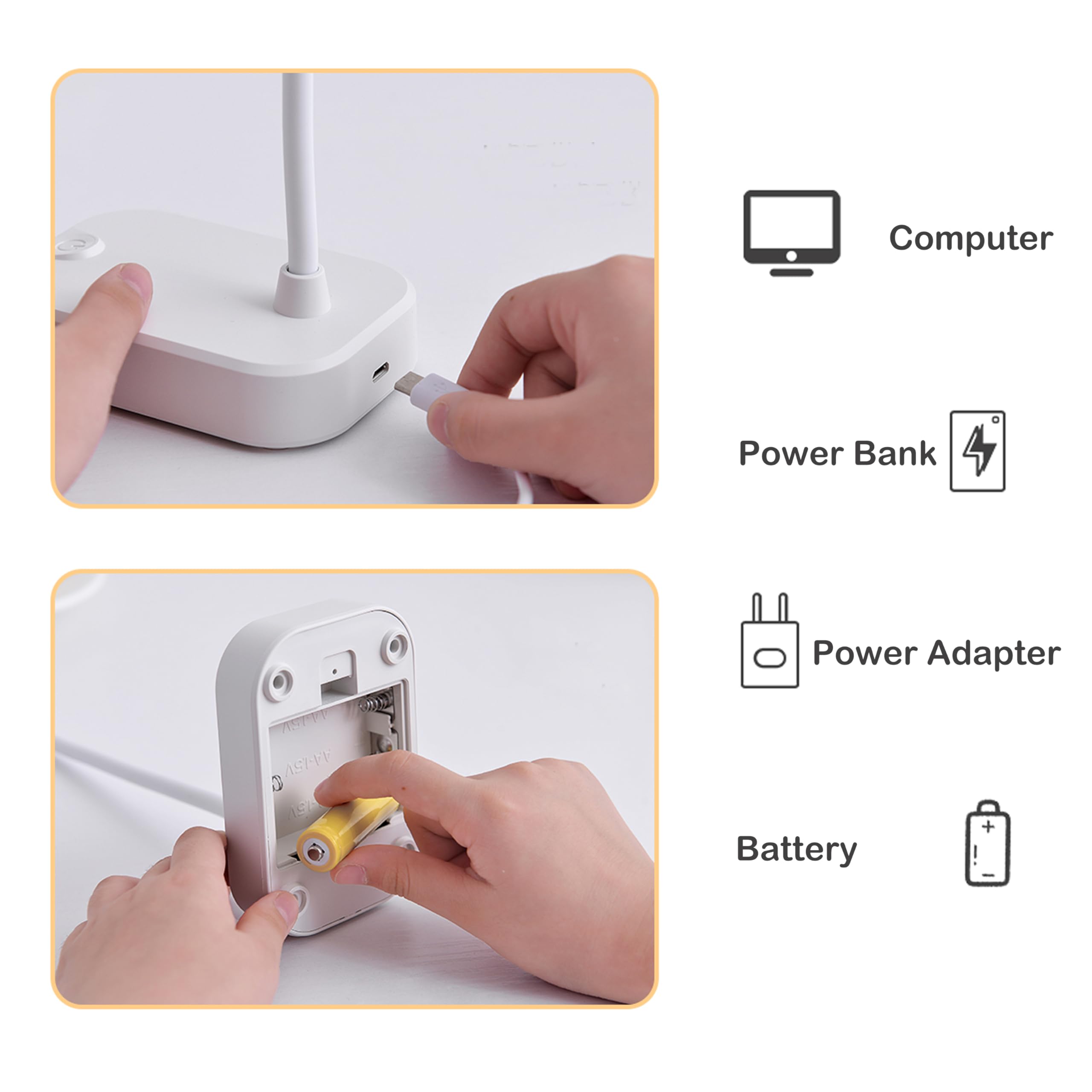 Bjack 2 Pack Of Bright Office Desk Lamp, 360 °Flexible Gooseneck Eye Protection Batter Lamp, 3 Position Adjustable Touch Control Light Night Studying Reading Room, Mini Desk Lamps Small Spaces