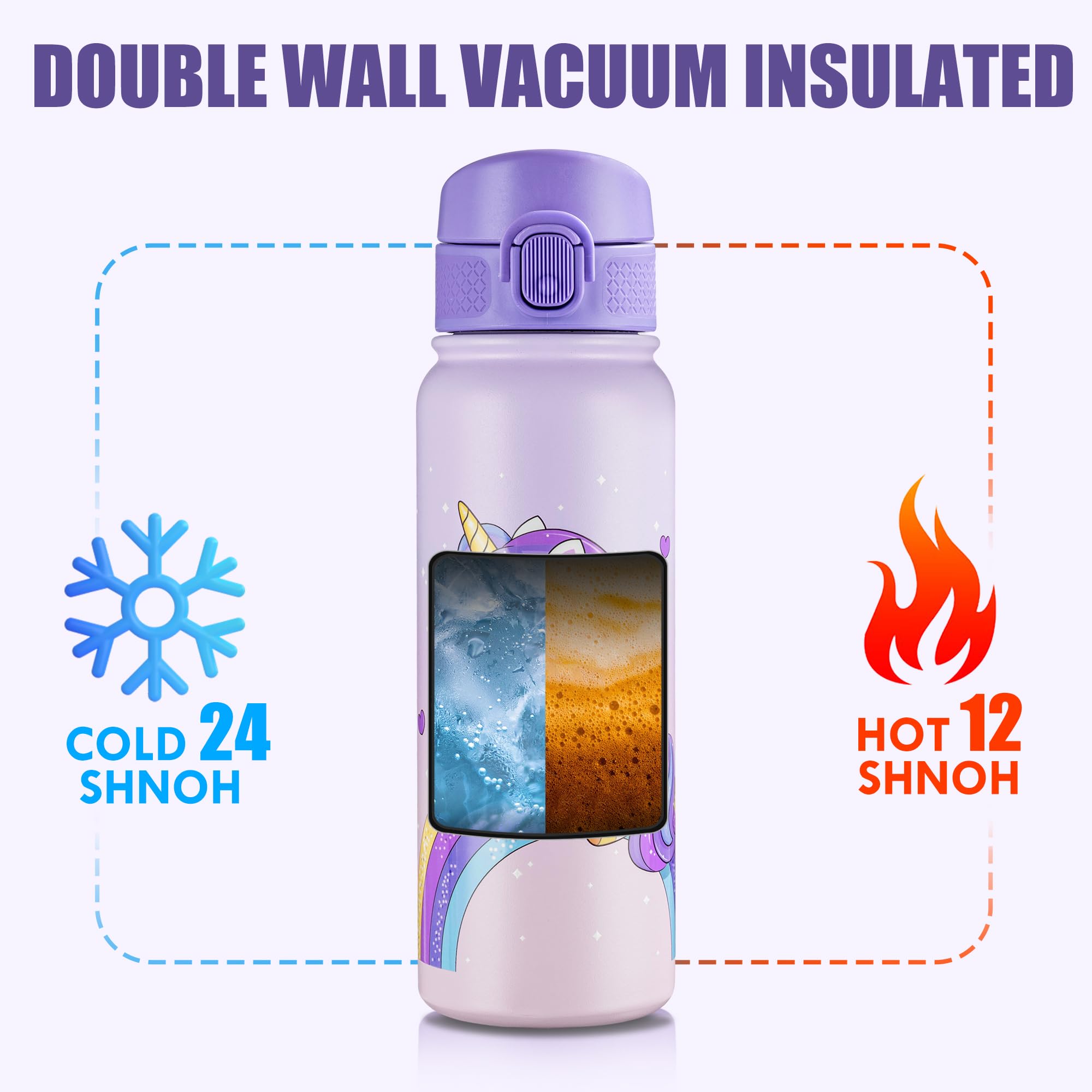 Oldley 20 Oz Insulated Stainless Steel Water Bottle For Kids, With Straws Leak-Proof, Kids