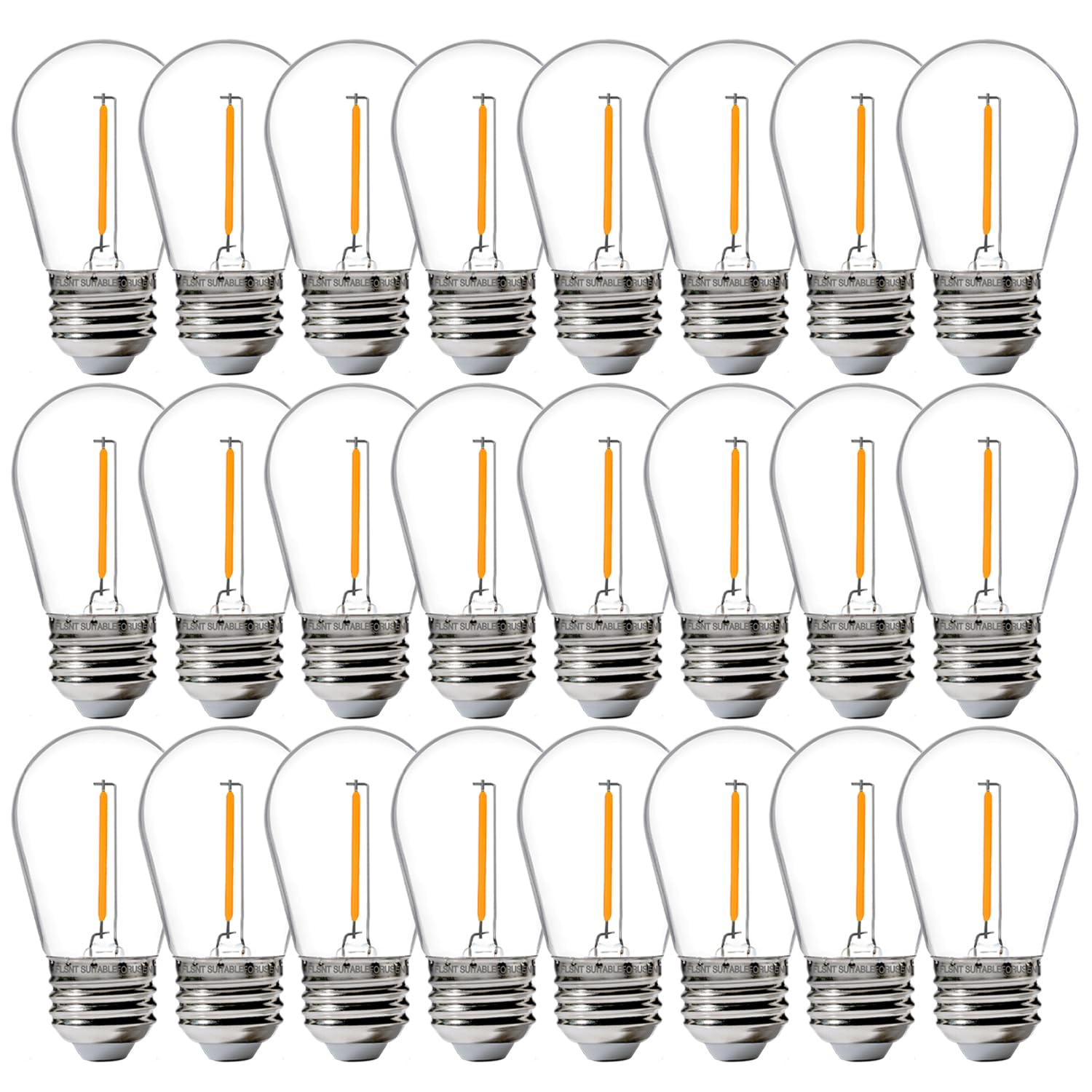 Flsnt 24 Pack Led S14 Replacement Light Bulbs, Shatterproof Waterproof 1W Outdoor String Light Bulbs, E26 Regular Base, 2200K Warm White, Cri80, Non-Dimmable