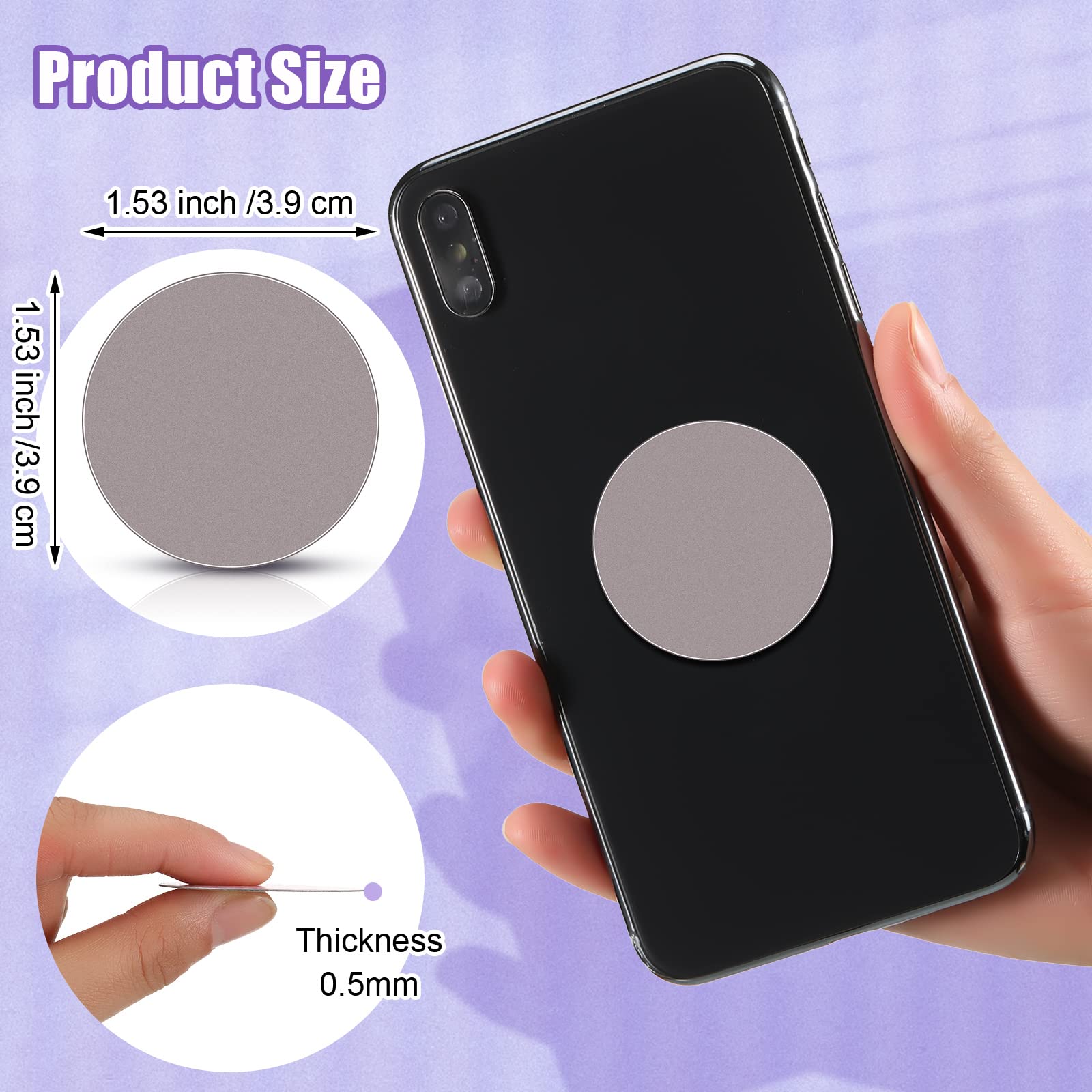 Photect 12 Pcs Phone Magnet Sticker Cell Phone Magnet Plate For Magnetic Car Mount Cellphone Holder Magnetic Metal Plate Round Adhesive Sticker(Yellow, White, Green, Purple, Red, Pink)