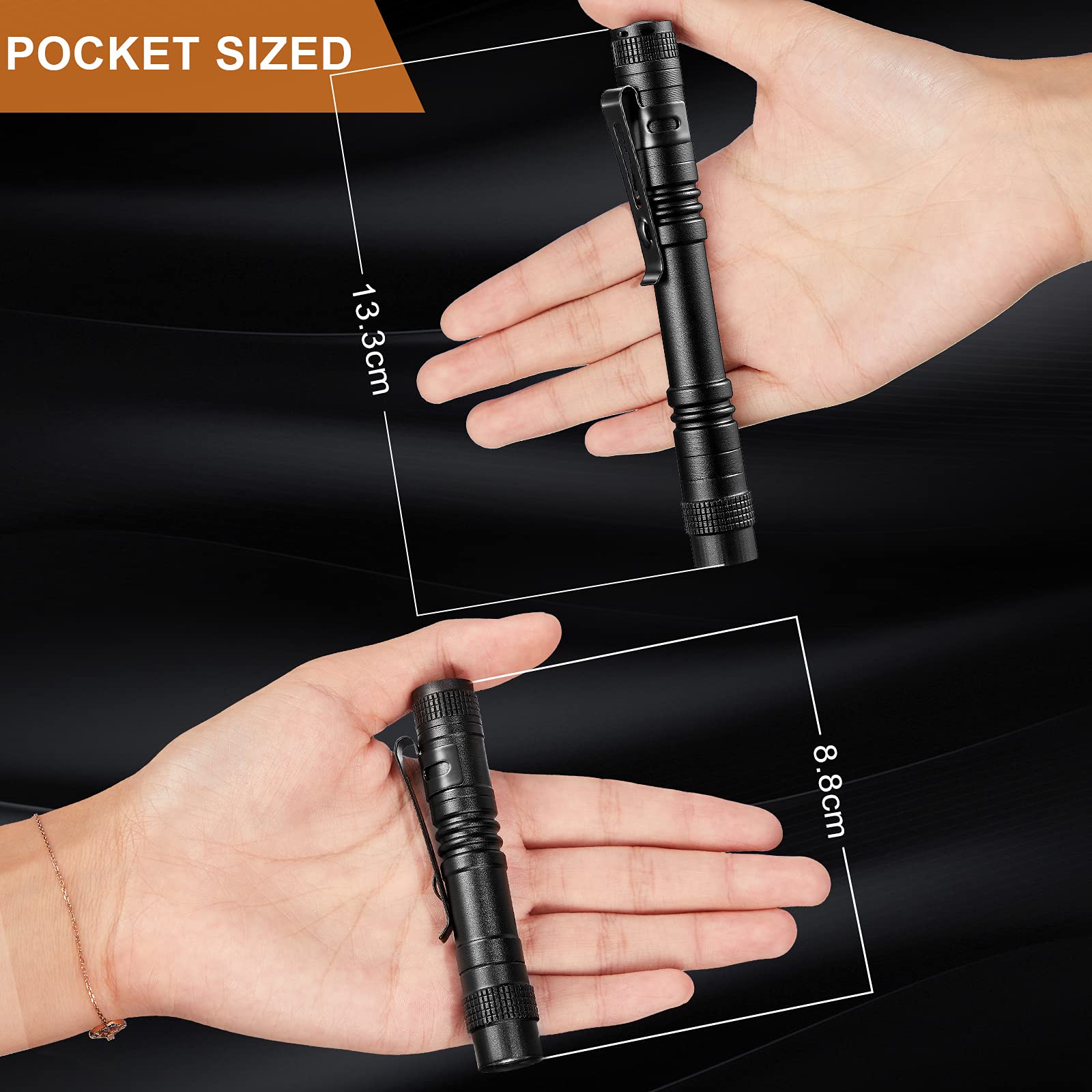 Honoson 6 Pieces Mini Small Led Flashlight Bulk Pocket Pen Flashlight 3.5 Inch, 5.24 Inch Handheld Pen Lights Penlight With Clip For Camping, Outdoor, Emergency