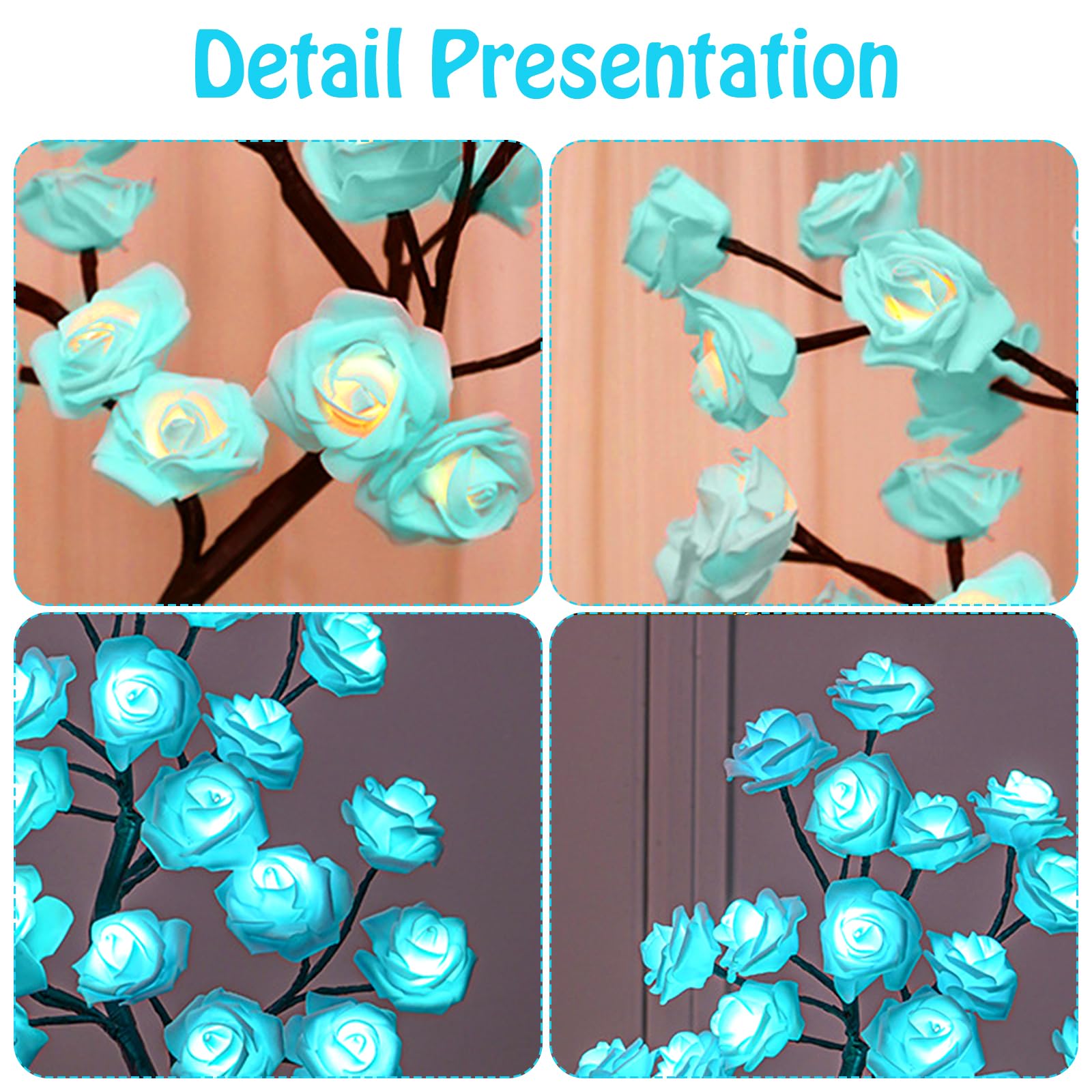 Bonlting Rose Flower Tree Lamp, Led Rose Bedside Table Lamp Battery Powered Or Usb Adapter, Nightstand Lamp For Living Room, Bedroom, Office For Mother’S Day Anniversary Birthday (Blue)