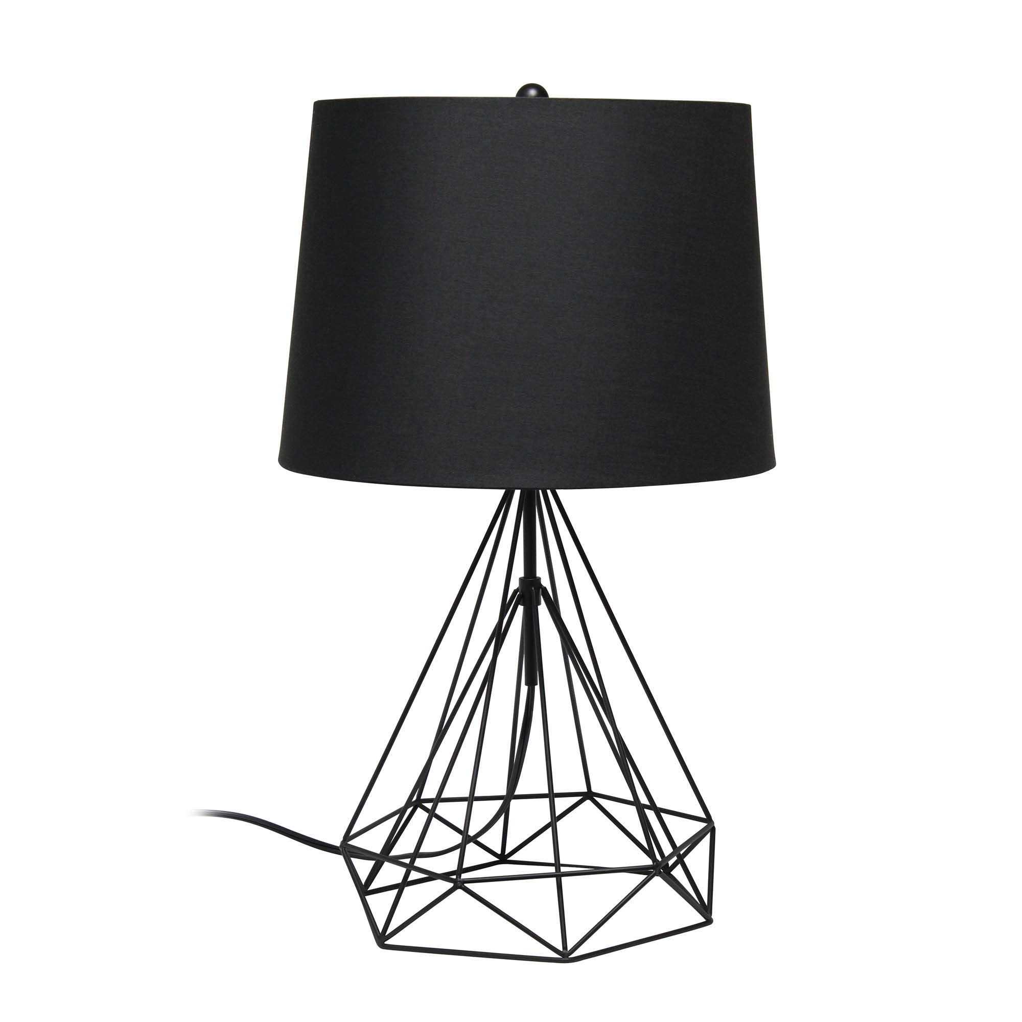 Lalia Home Decorative Geometric Black Matte Wired Table Lamp With Fabric Shade