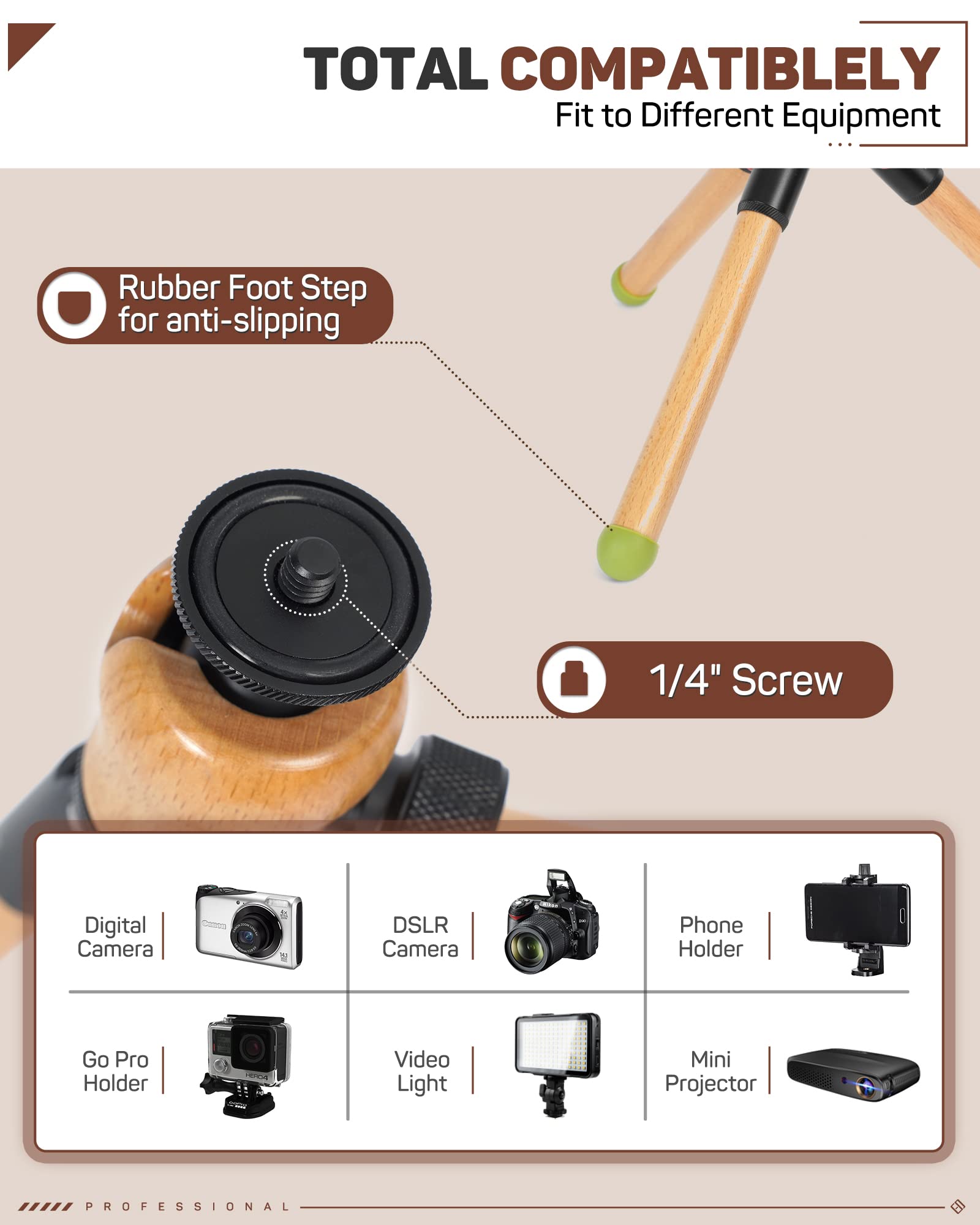 Ifootage Timberpod Mini Tripod, Small Camera Tripod With 1/4" Screw, Professional Tabletop Tripod For Dslr Camera, Mobile Phone And Action Cameras, Handheld Mini Tripod Wood（Black）
