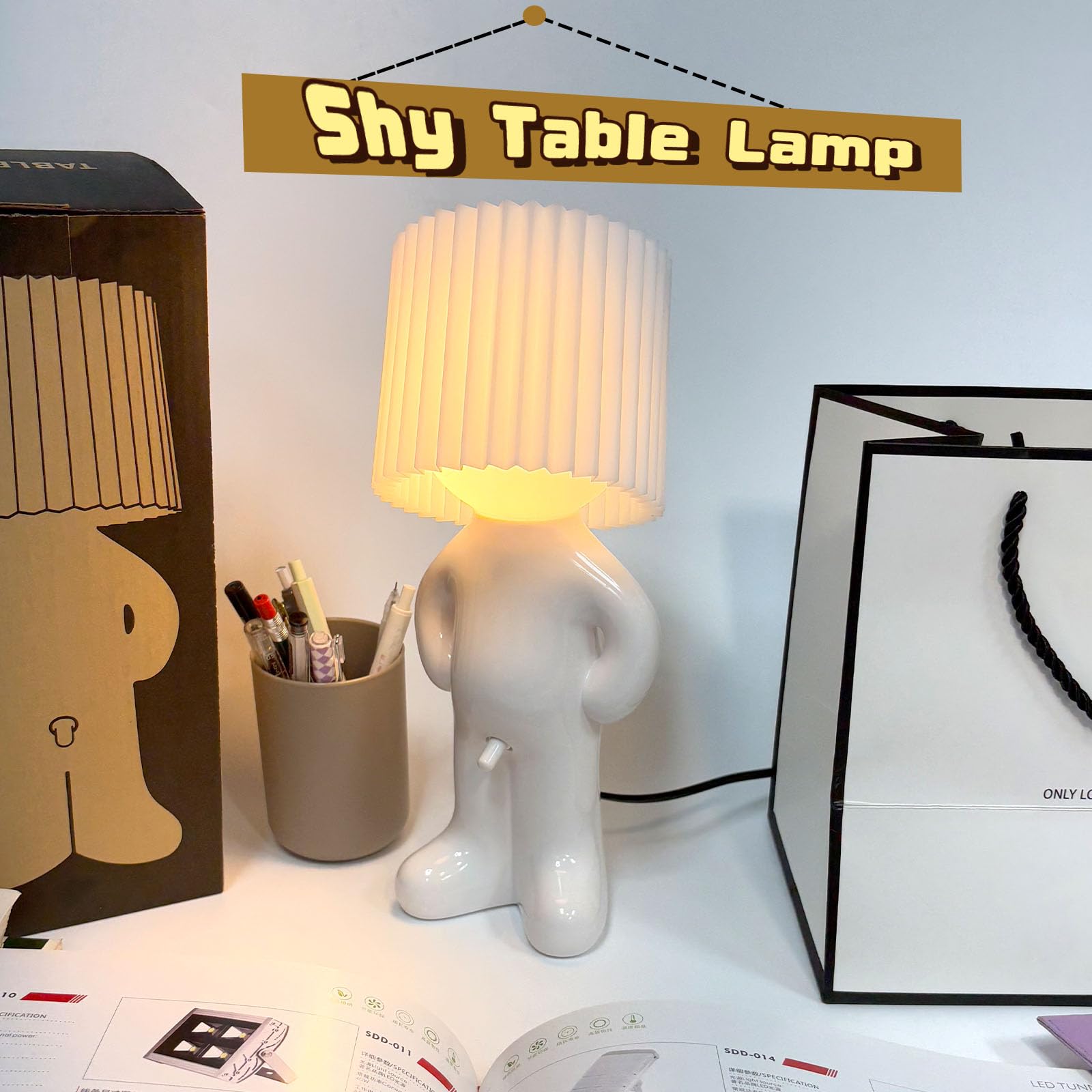 Minilif Funny Shy Boy Table Lamp，Novelty Plug-In Table Lamp For Home, Office, Bedroom, Or Desk Decor - Idea For Christmas, Valentine'S Day, Or Birthdays