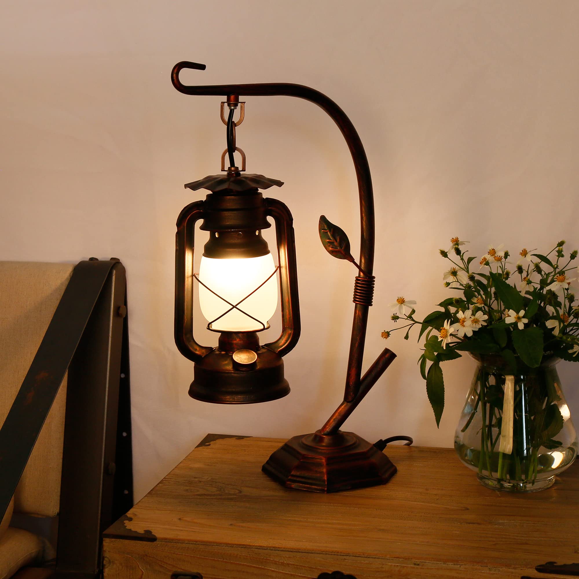 Rarlonly Rustic Table Lamp,Lamps For Nightstand,Farmhouse Lantern Table Lamps For Living Room,Table Lamps For Bedroom,Small Bedside Lamp,Living Room Lamps For End Tables (Elen Shade)