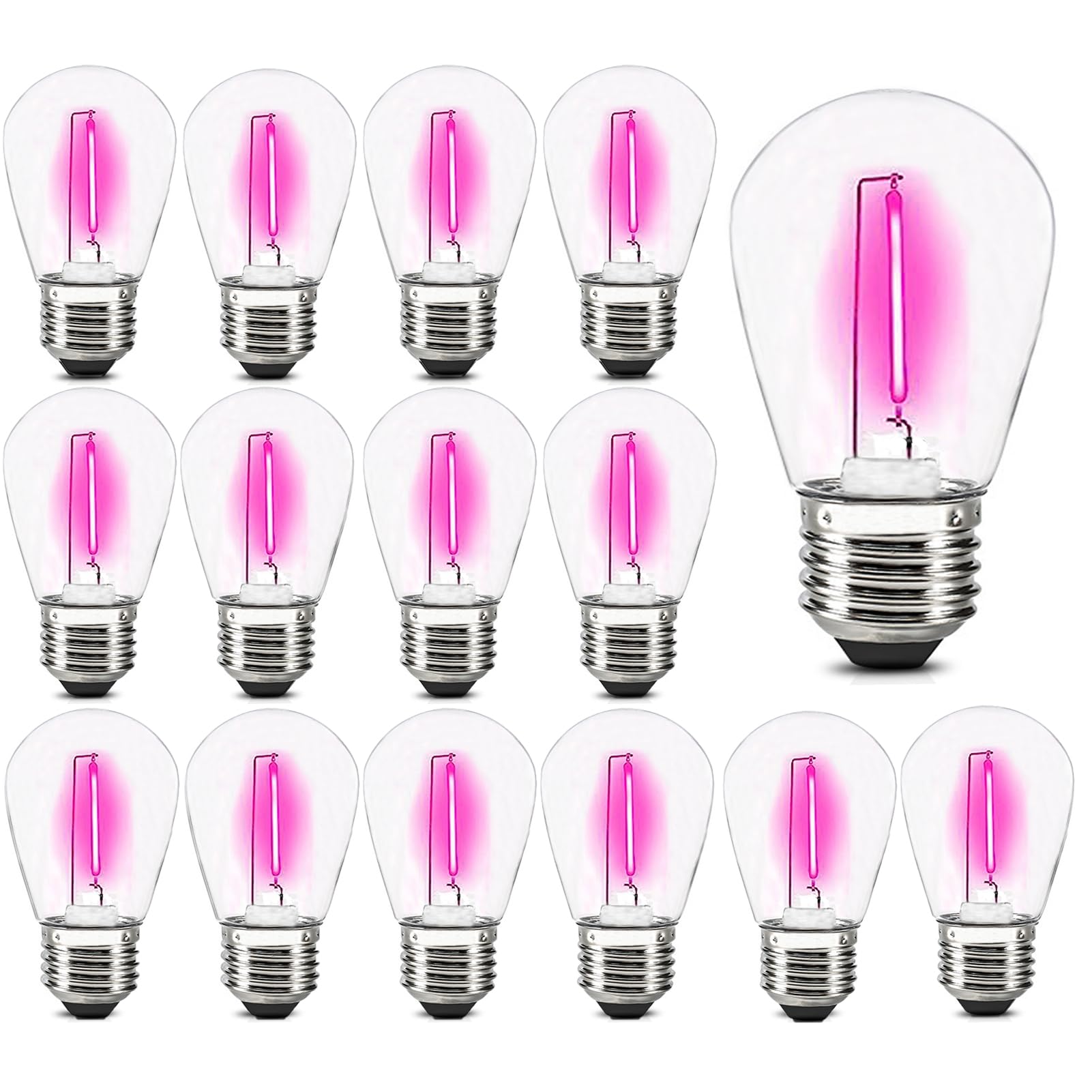Lrsueyskin S14 Pink Replacement Bulbs 1W Plastic Shatterproof Filament Bulb Decorative Led String Light Bulbs Indoor Outdoor Replacement Bulb Pink Color Light Bulb E26 Base For Bar Home Garden Yard,15 Pack