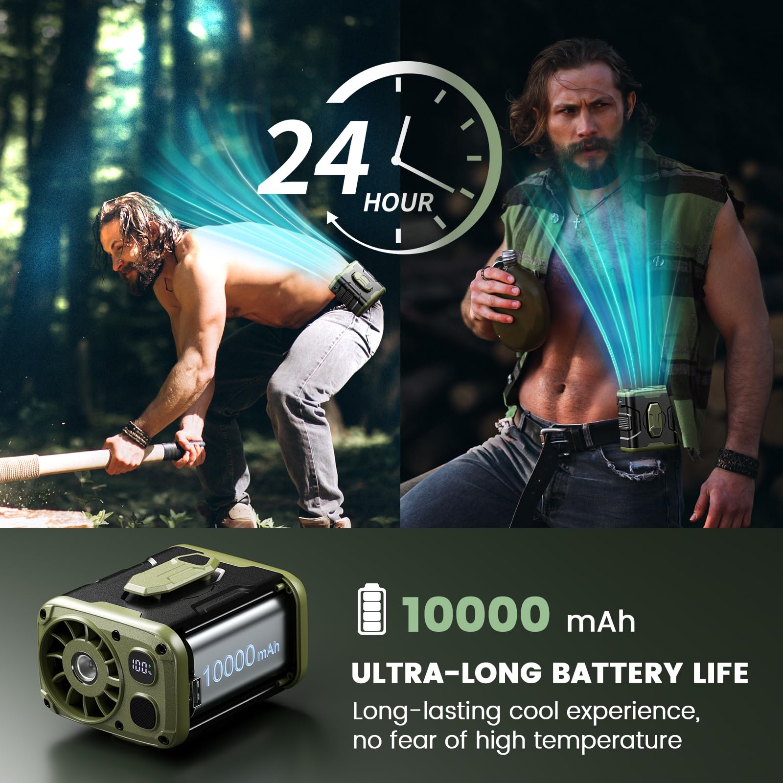 Portable Waist Fan Clip On, 10000Mah Rechargeable Wearable Belt/Neck Personal Fan With Light