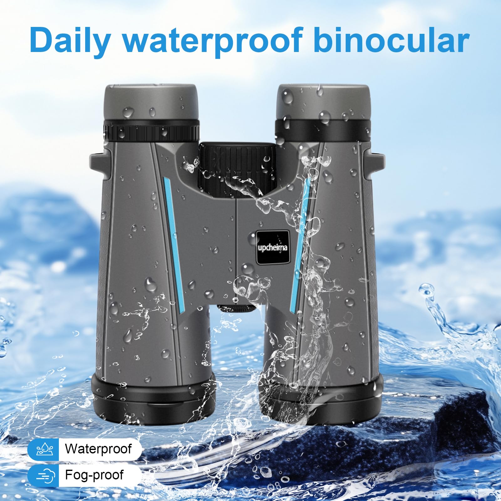 Upcheirna 12X42 Binoculars For Adults High Powered -Compact Travel Hd Binoculars With Phone Adapter,Low Light Night Vision, Bird Watching, Hunting, Lightweight Binoculares，Durable Gray Bino