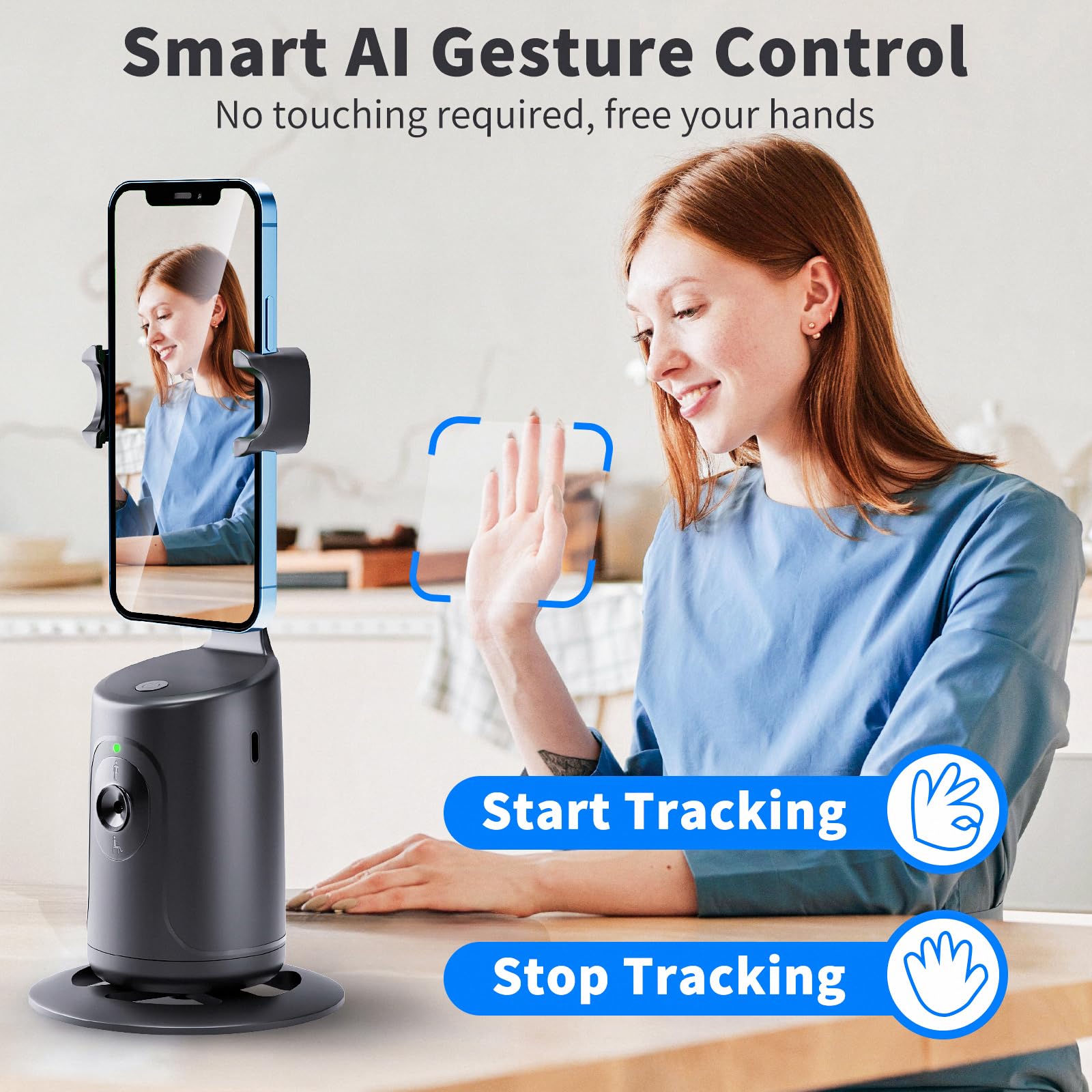 Haliita Auto Face Tracking Tripod, 360° Rotation Auto Tracking Phone Holder, No App, Phone Camera Mount With Remote And Gesture Control, Rechargeable Smart Shooting Holder For Video Recording (With Carry Bag)