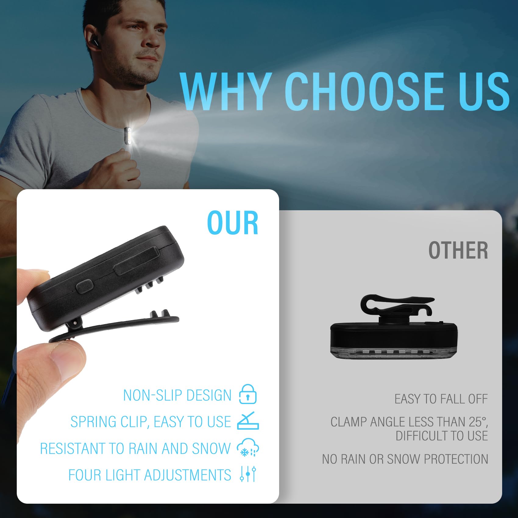 Yaklim Running Light, 2 Pack Clip On Flashlight For Runners Rechargeable Safety Lights For Walking At Night Hands  Emergency Led Flashlight Work Light Warning Flashing Camping Hiking Walking Dog