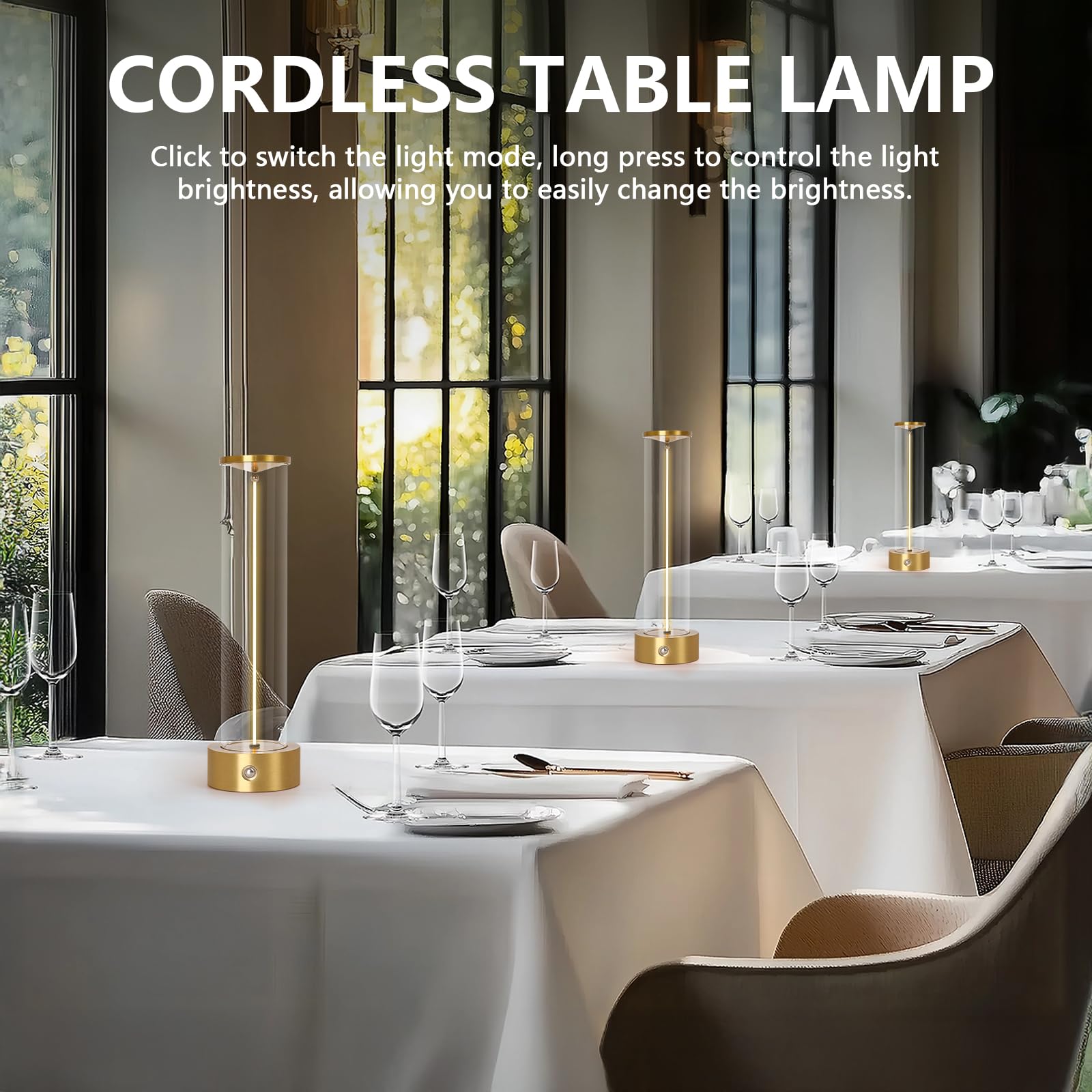 Baishezhuan Rechargeable Cordless Led Table Lamps Touch Sensor Light, 3-Levels Portable Dimming Wireless Battery Operated Lamp，Nightstand Lamp/Night Light/Restaurant Table/Outdoor/Coffee/Bar. (Gold)