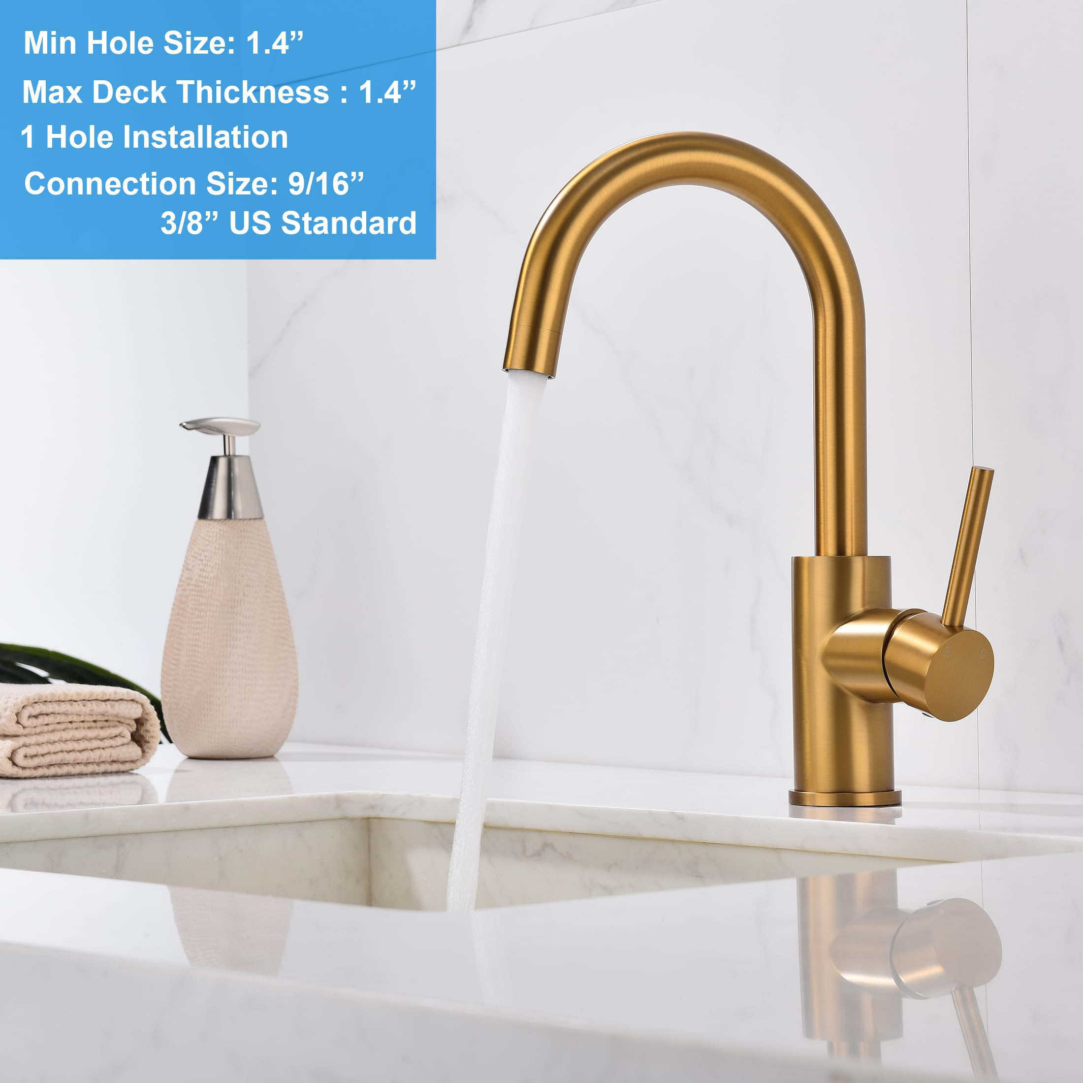 Wipphs Brass Bar Faucet Single Hole, Brushed Brass Kitchen Sink Faucets, Single Handle Brush Gold Modern Wet Bar Sink Faucets, Stainless Steel Mixer Basin Taps