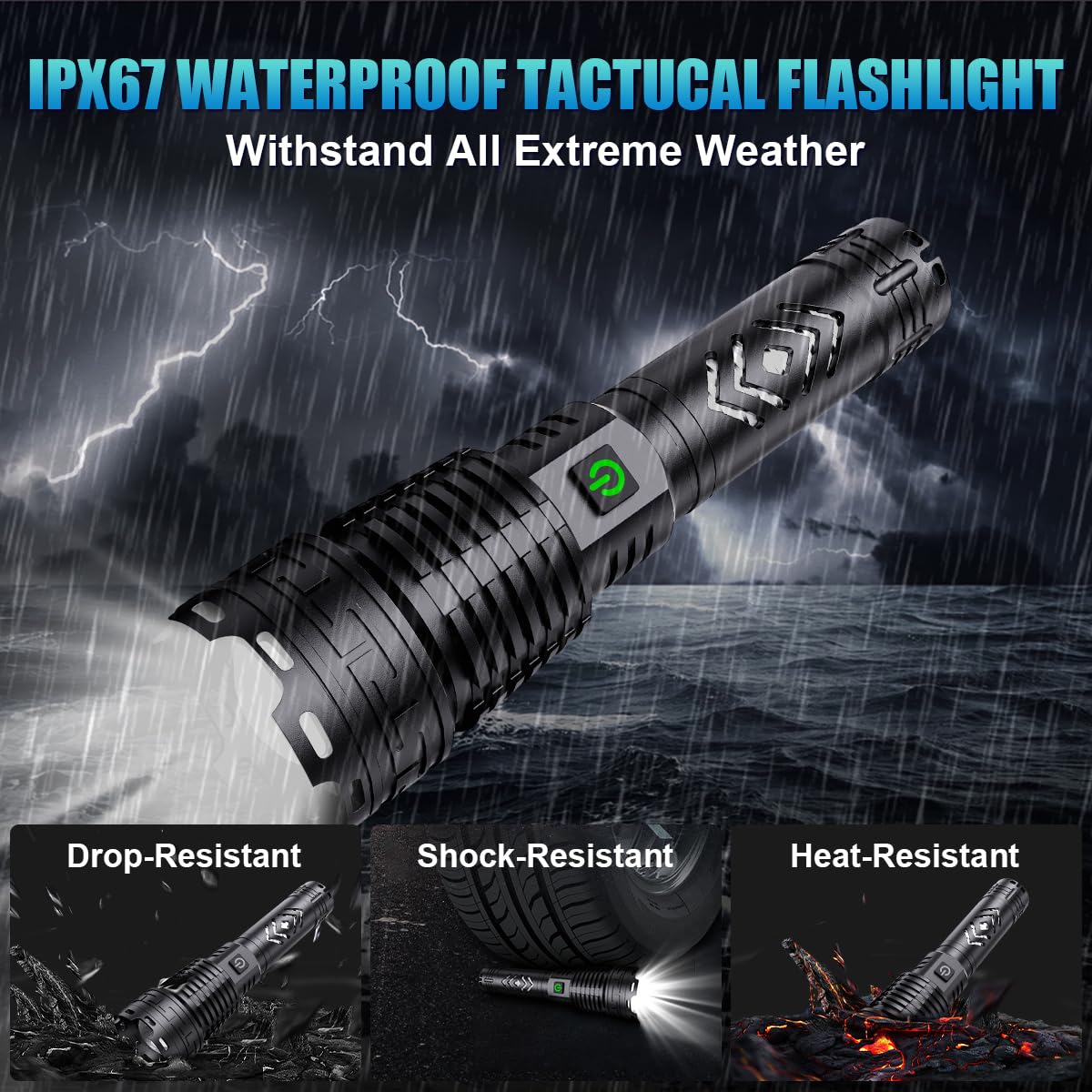 Alifa Rechargeable Flashlights High Lumens, 990000 Lumens Led Tactical Flashlight, 5 Modes Super Bright Flashlight With Zoomable, Ipx67 Waterproof, Handheld Flash Light For Camping Emergencies