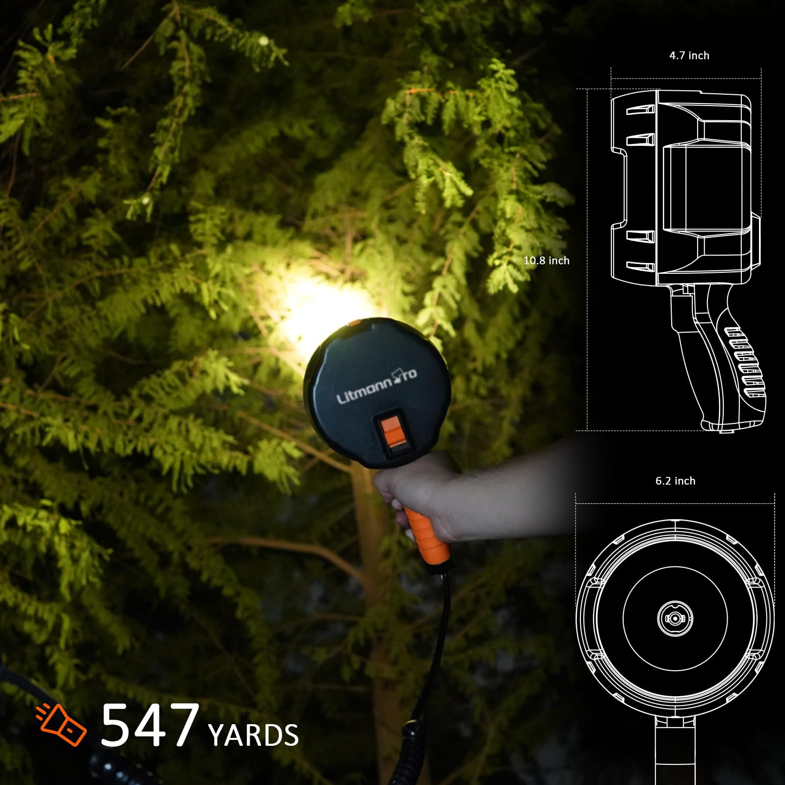 Litmann Pro Handheld Spotlight 1500 Lumens 12V Plug Spot Light Led For Boat Camping Flashlight Hunting Spotlight Car Spotlight Marine Flashlight