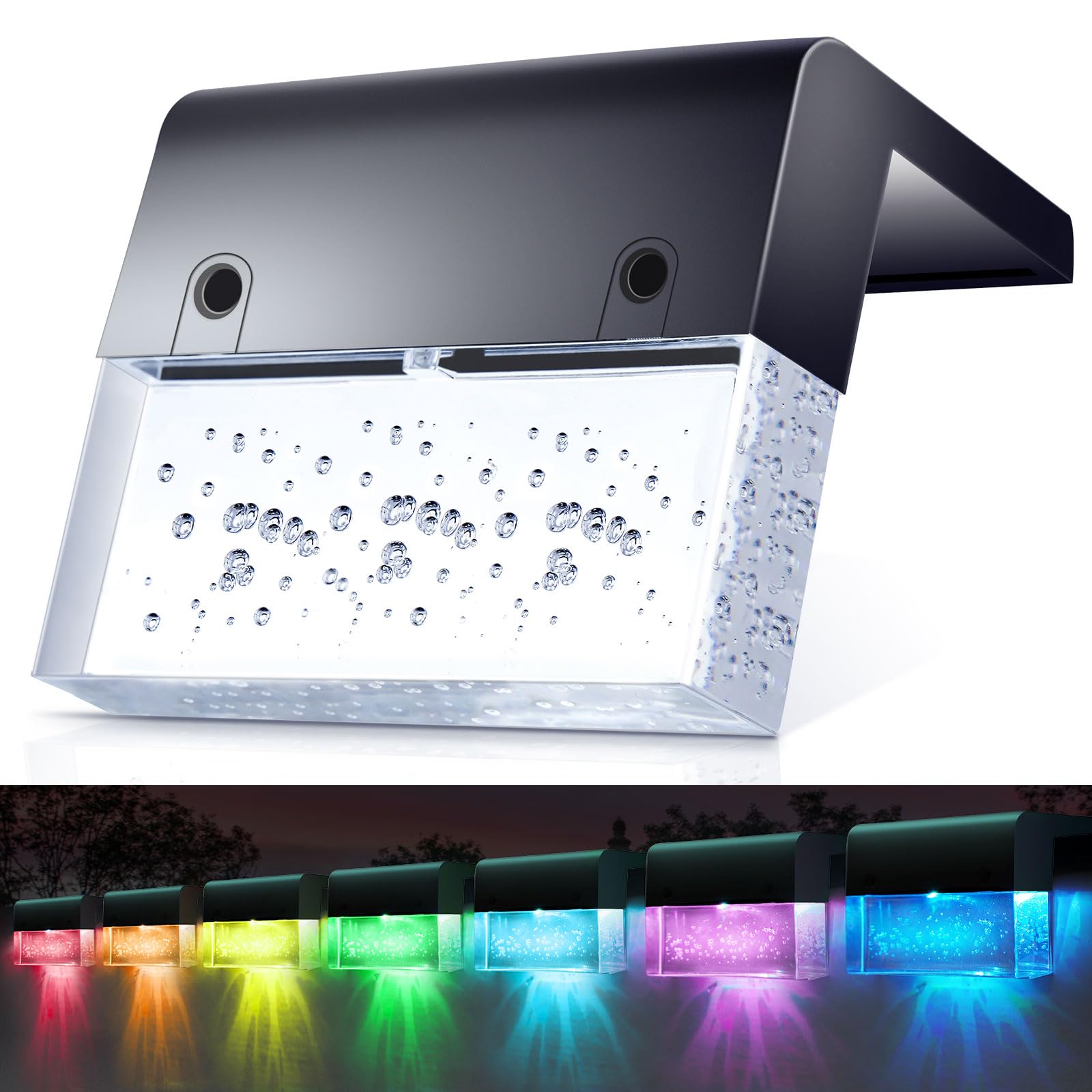 Tech Orange Solar Lights Outdoor Waterproof 8 Pcs, 3.5" Bright Solar Fence Lights, 2 Modes Warm White And Rgb 7 Colors Automatic Deck Light Outdoor Waterproof Backyard Led Wall Light Stair Easter Garden Decor