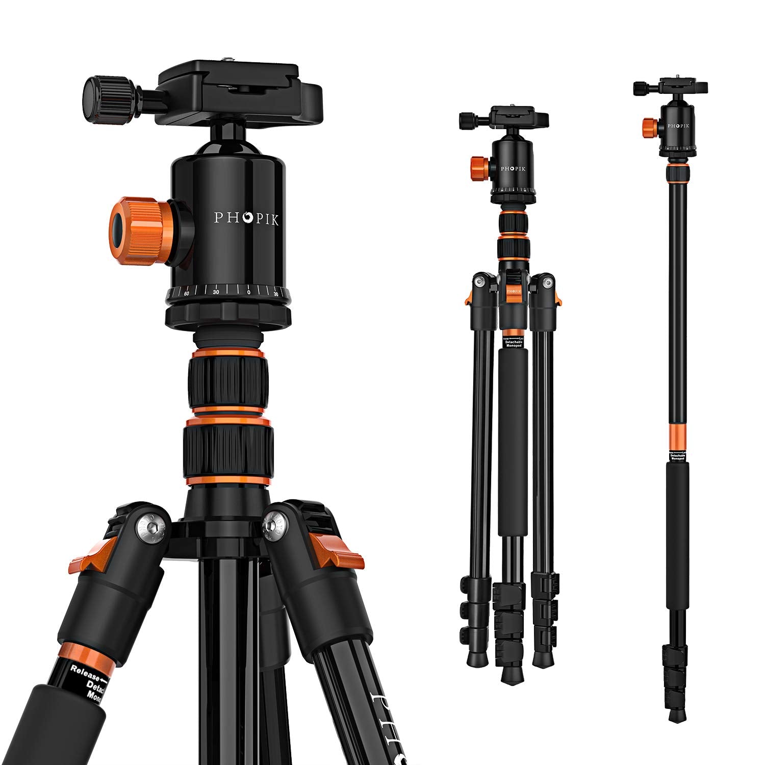 Phopik 77" Camera Tripod,Travel Tripod For Dslr,Professional Tripod With 360 Degree Ball Head,Camera Tripods & Monopods With Carry Bag For Camera, Ipad,Phone,Lightweight Load Up To 17.6 Pounds