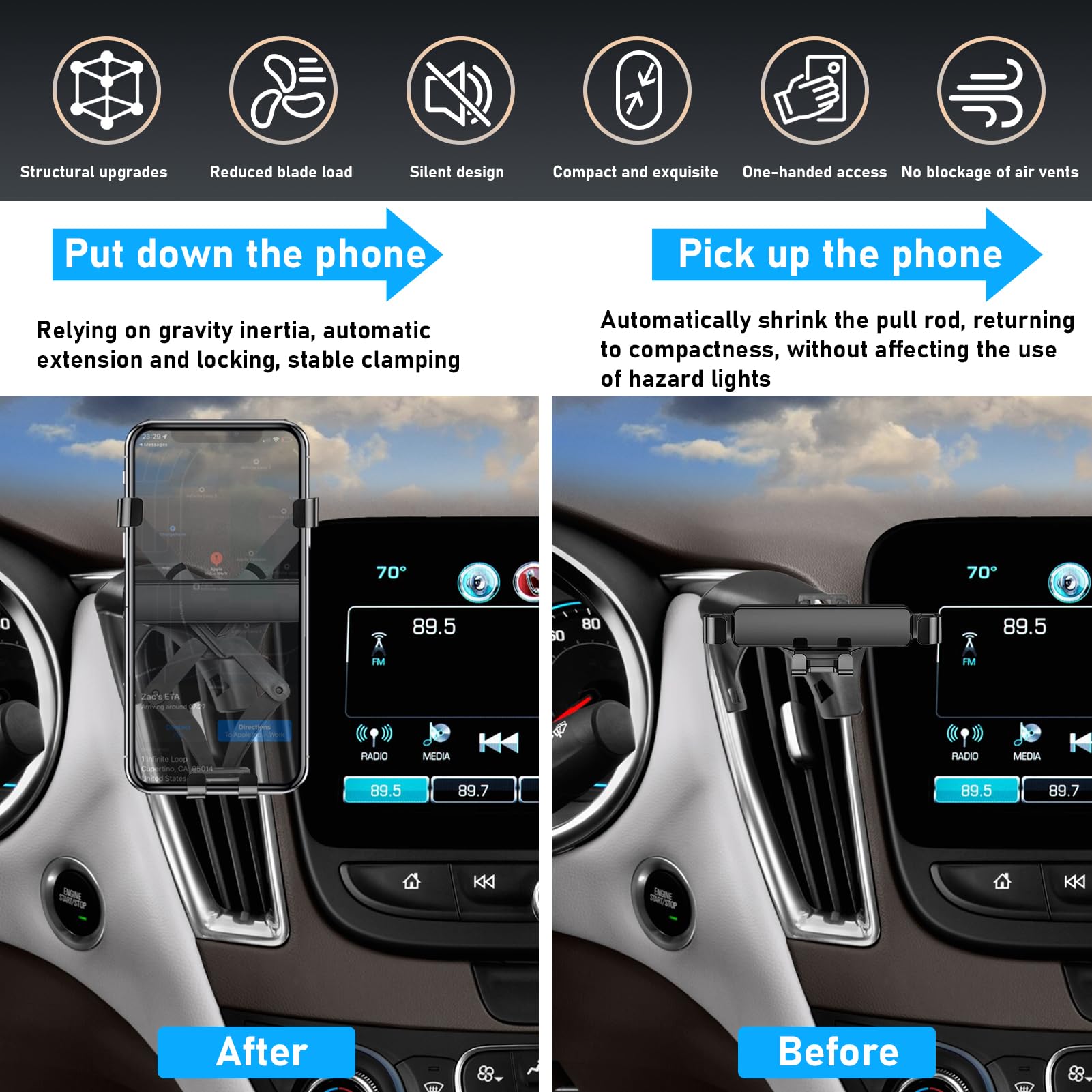 Apeser Compatible With Chevy Malibu Phone Holder Mount 2017- For Car Air Vent,Malibu Cell Phone Mount Anti-Shake,9Th Gen Malibu Phone Holder Mount-360 Degree Rotation Malibu Vent Phone Stand,Black
