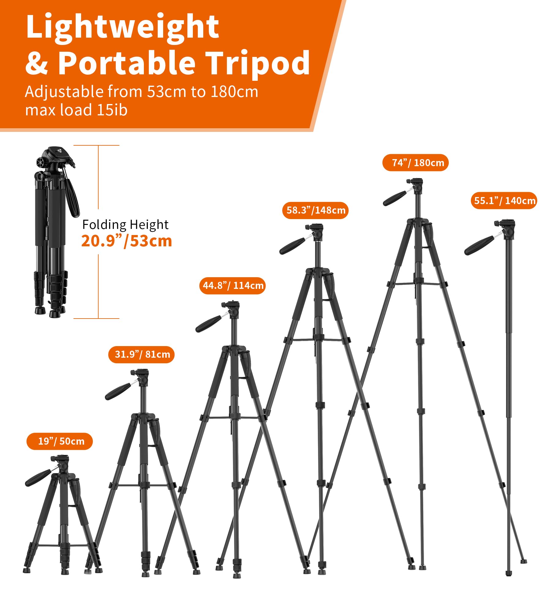 Zecti 74" Camera Tripod, Tripod For Phone And Camera Stand With Carry Bag, Aluminum Heavy Duty Tripod Stand For Canon Nikon With Monopod & 1/4" Screw, Compatible With For Phone/Camera/Projector/Dslr