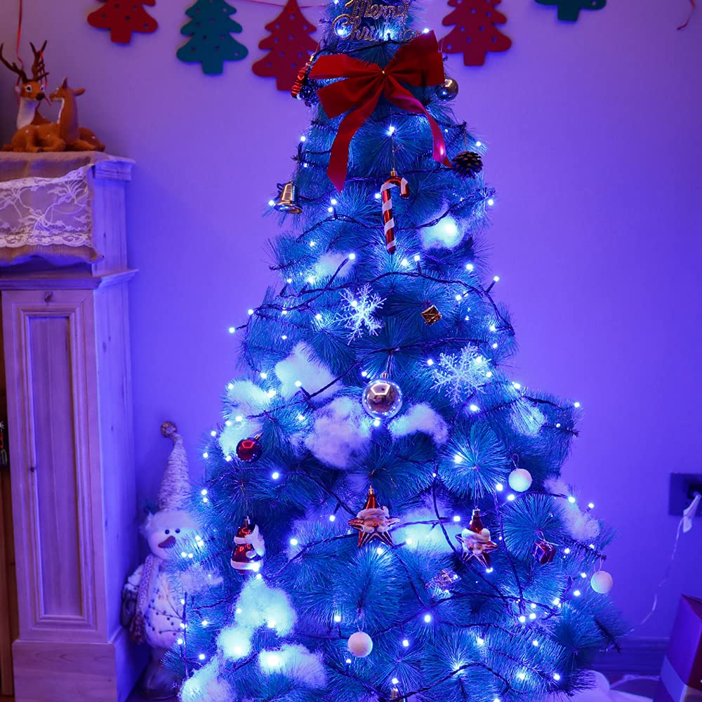 Pooqla Christmas String Lights, 200 Led 66 Ft Indoor & Outdoor Blue Fairy Lights, 8 Modes For Home, Yard, Patio, Wedding, Party & Halloween Decoration