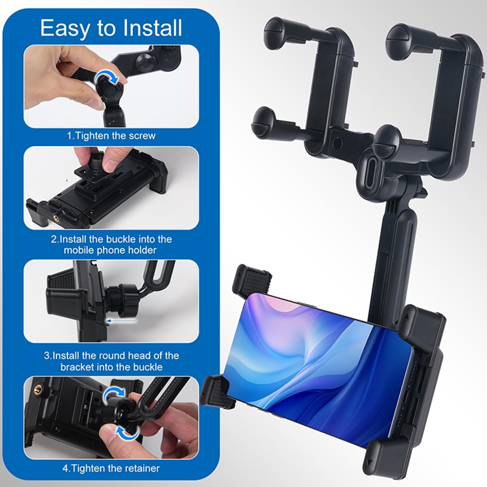 Kelofam Phone Mount For Car,Car Rear View Mirror Phone Holder, Multifunctional 360°Rotatable And Retractable Tablet Holder For Car，Suitable For Iphone,Ipad,Samsung Z Fold 5 4, All Foldable Phones