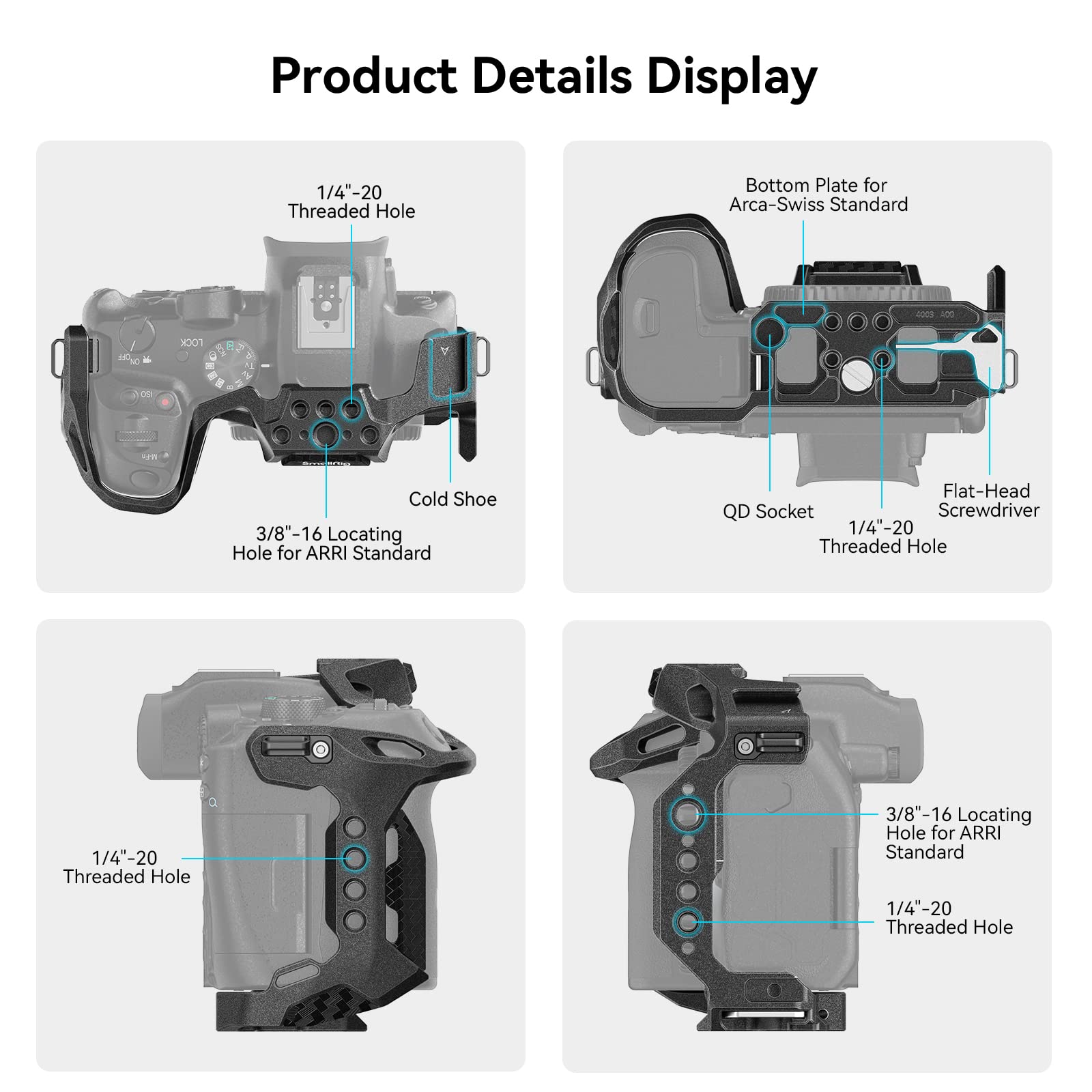 Smallrig R7 Cage For Canon R7, Aluminum Alloy R7 Cage With Quick Release Plate For Arca Stand, Cold Shoe, Nato Rail And Threaded Holes, Formfitting Camera Cage Video Rig For Canon R7-4003