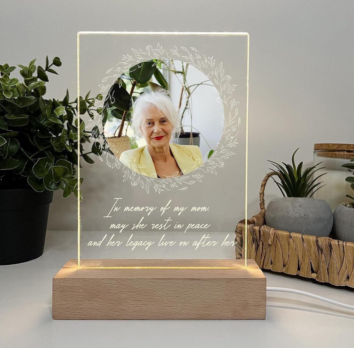 Mirror Mania Custom Personalized Photo Led Wood Stand Night Light Up Table Lamp In Loving Memory Loved R.I.P Remembrance Loss Sympathy Bereavement Memorial Table Sign