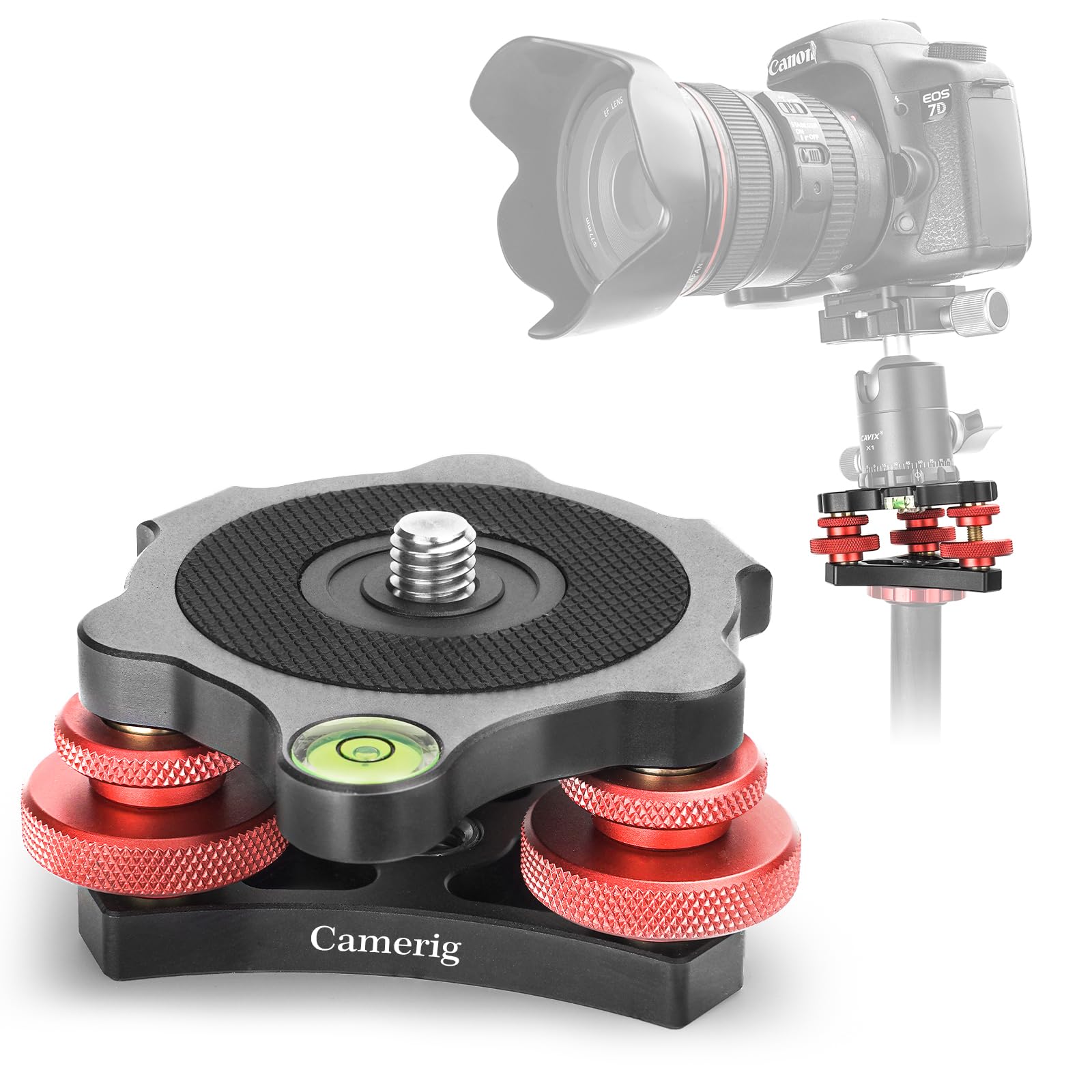 Camerig Tripod Head Leveling Base Camera Leveler, Aircraft Grade Aluminum Alloy 3 Axis Tri Wheel Head, 3/8” Thread, With +/-5 Degree Precision Adjustment For Dslr Camera Rotator Panoramic Head Lp-64