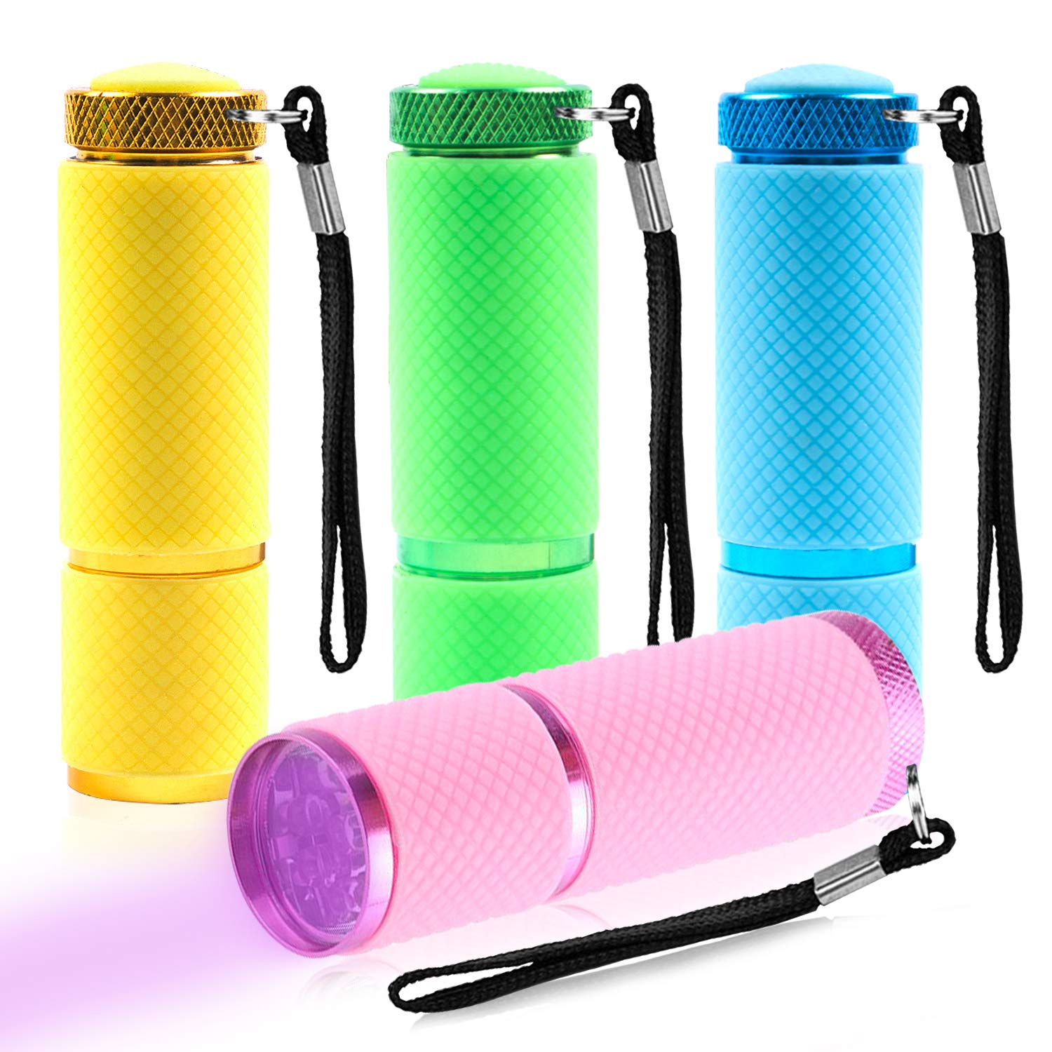 Rocutus Led Flashlight,4 Pack Small Glow Flashlights Mini Led Flashlights Rubber Coated Flashlights With 9 Led Lights,Portable Handy Lights For Camping, Hiking, Indoor,Nail Gel Dryer