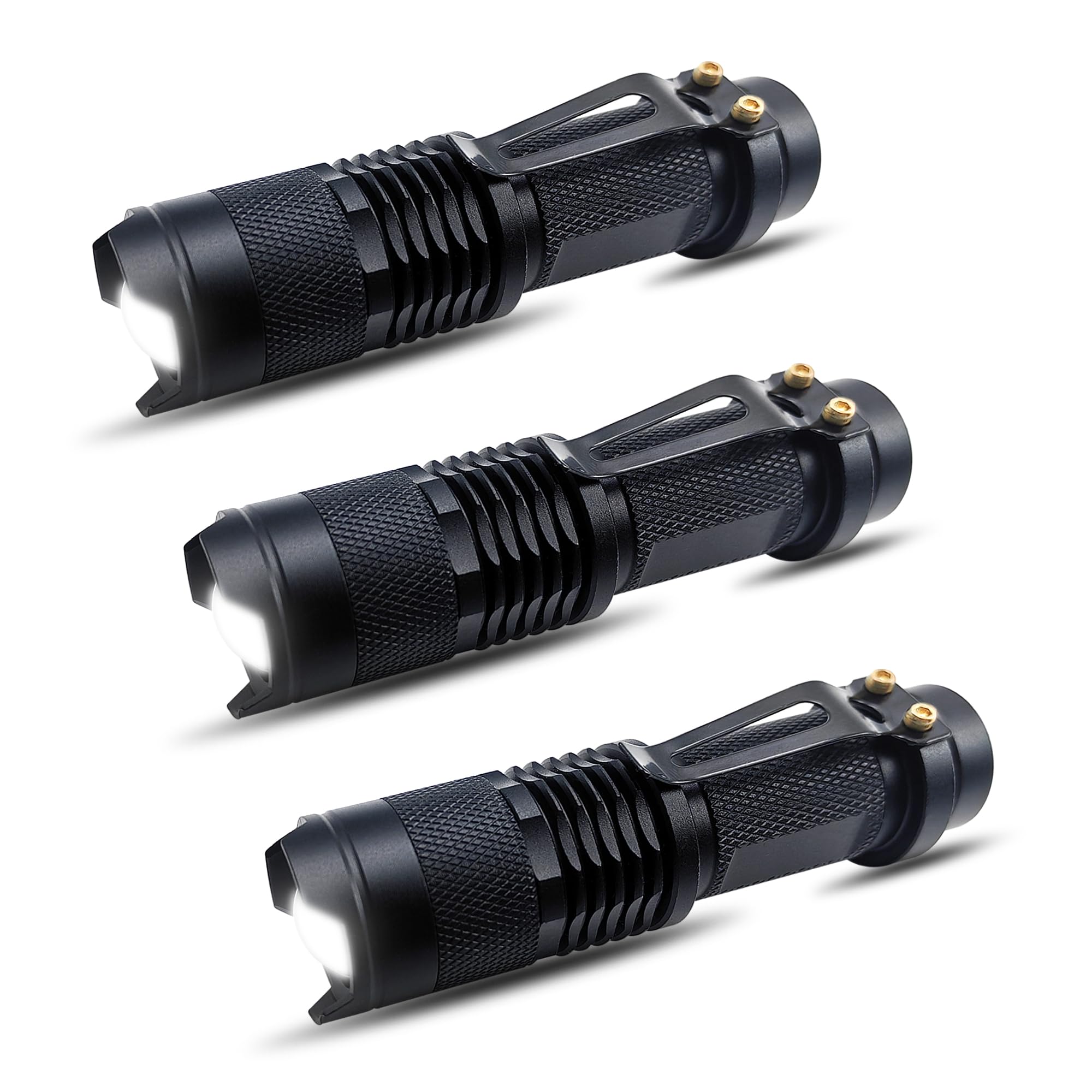Naiveisland Super Bright Led Mini Flashlights With Belt Clip, Zoomable, Single Modes, Waterproof - Edc Flashlight For , Hiking, Camping, Hurricane & Power Outage,3-Pack