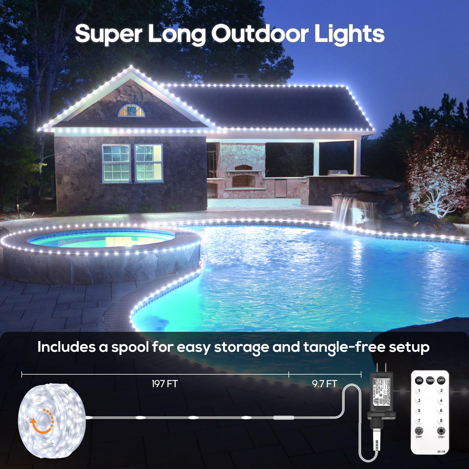 Soiarllt Christmas Twinkle Lights, 206Ft 600 Led Outdoor String Lights, Ip65 Waterproof, 8 Modes, Plug In Timing & Memory Functions, For Backyard, Garden- Cool White