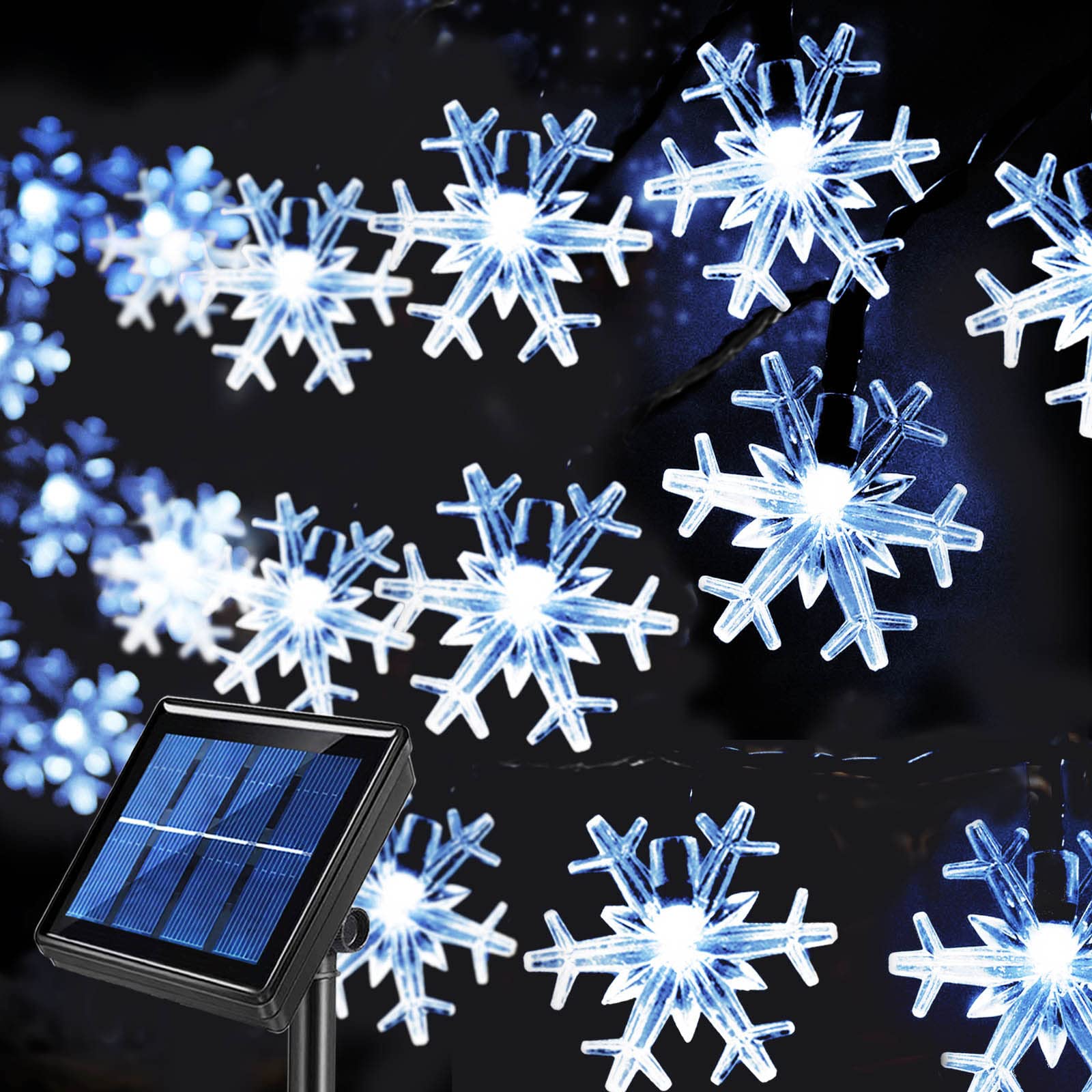 Janchs 55Ft 100 Led Solar Christmas Lights Outdoor Decorations, 8 Modes Waterproof Led Snowflake String Lights For Outside Wedding Party Porch Deck Christmas Tree, Garlands, Wreath Decor, Cool White